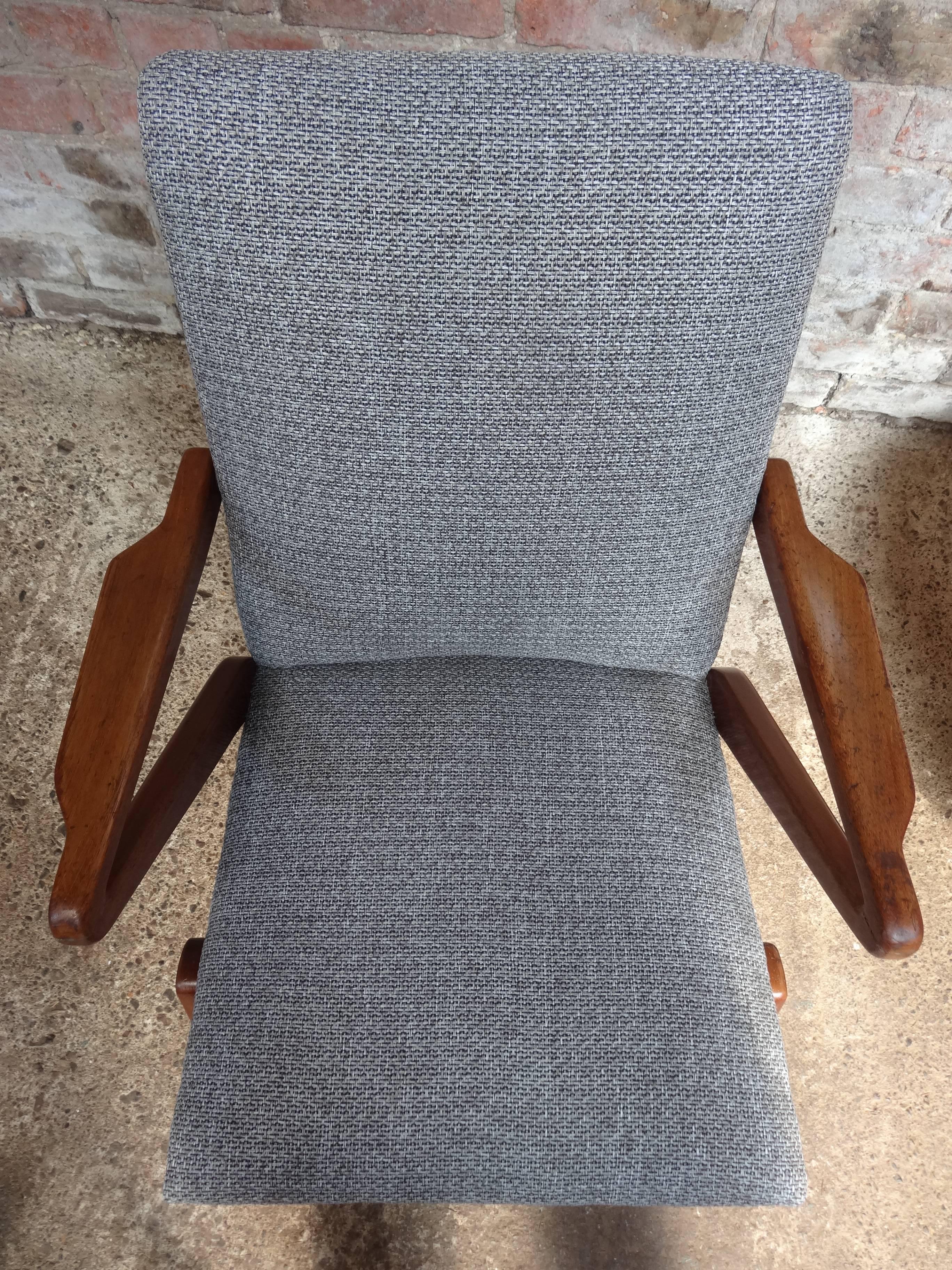 1950s Newly Upholstered Grey Fabric Retro Vintage Teak Armchair For Sale 6