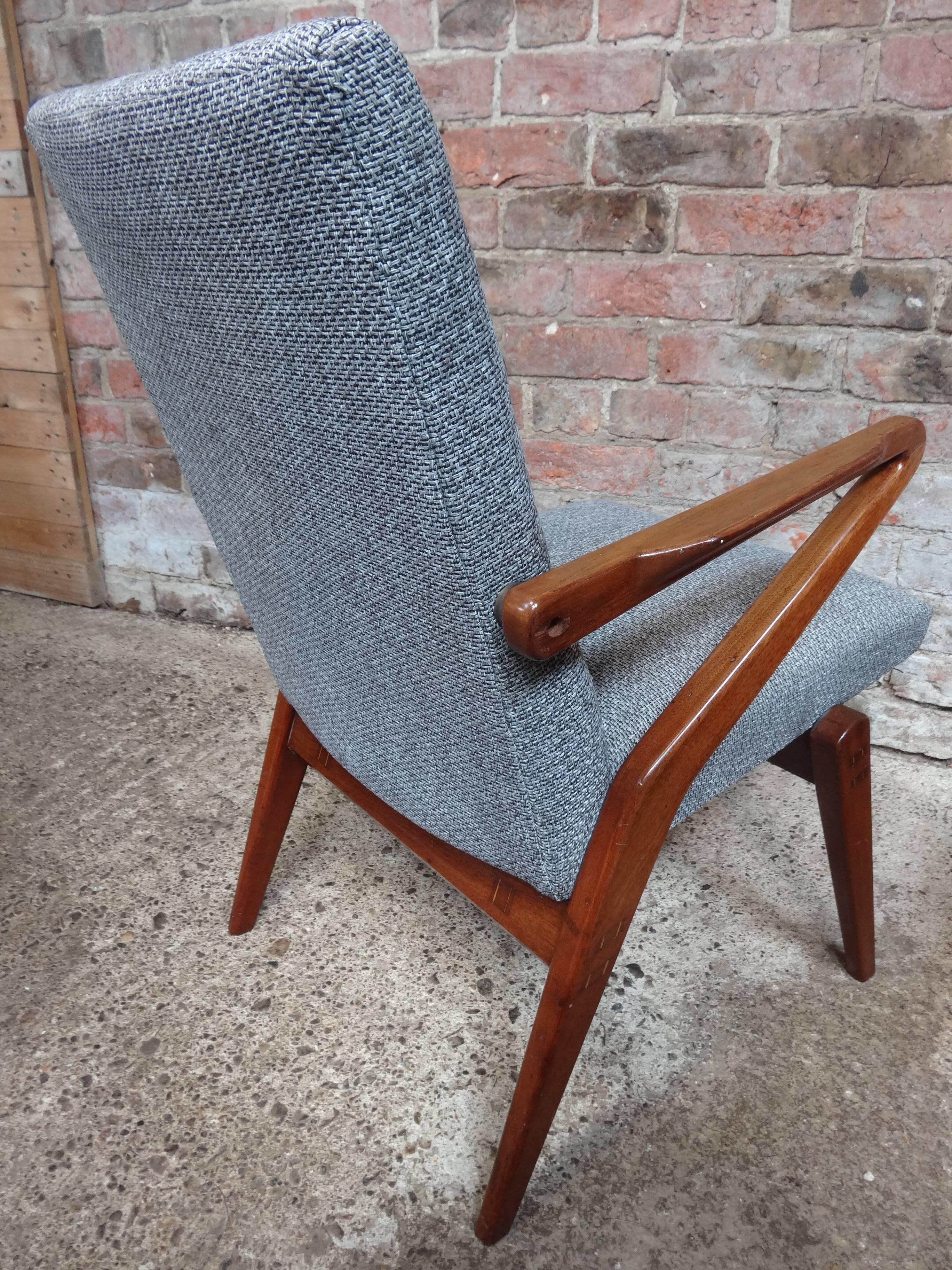 1950s Newly Upholstered Grey Fabric Retro Vintage Teak Armchair For Sale 3