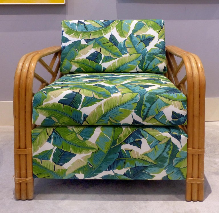 1950s Newly Upholstered Vintage Tropical Modern Rattan Lounge Chair For