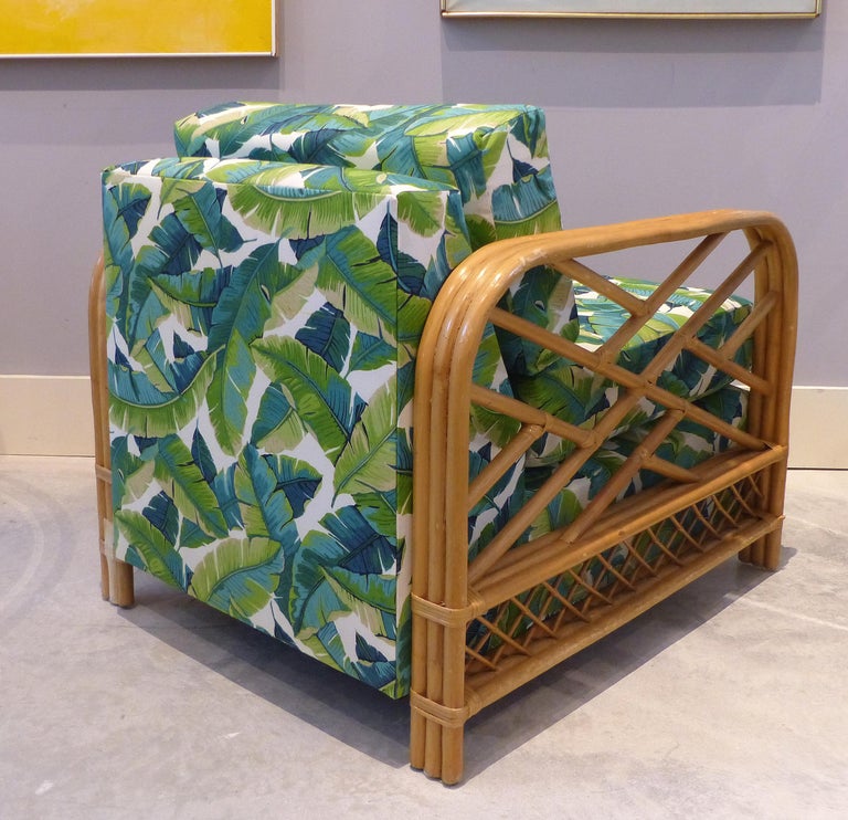 1950s Newly Upholstered Vintage Tropical Modern Rattan ...