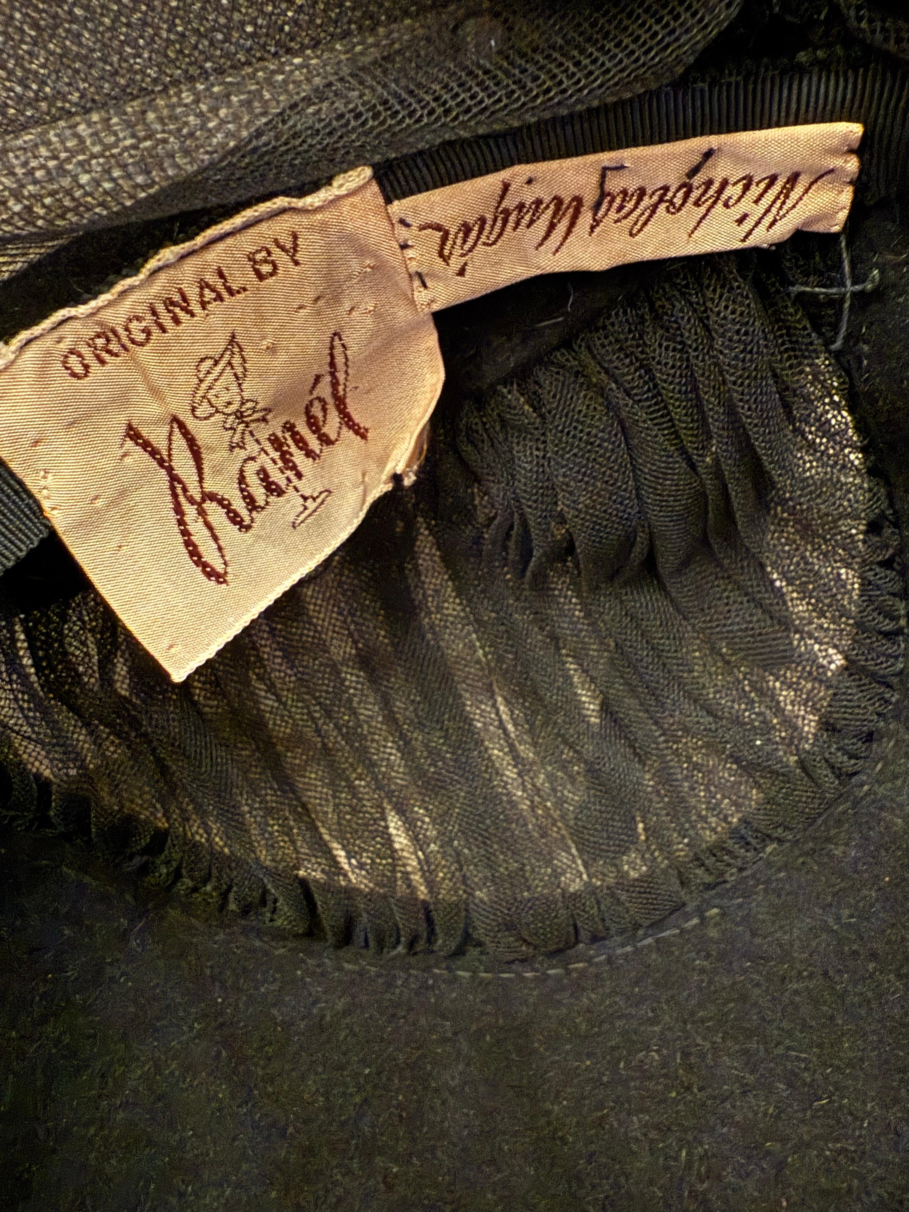 1950 Nicholas Ungar Soignee Cappello da sera in tulle nero increspato con fiocco sul retro in vendita 8