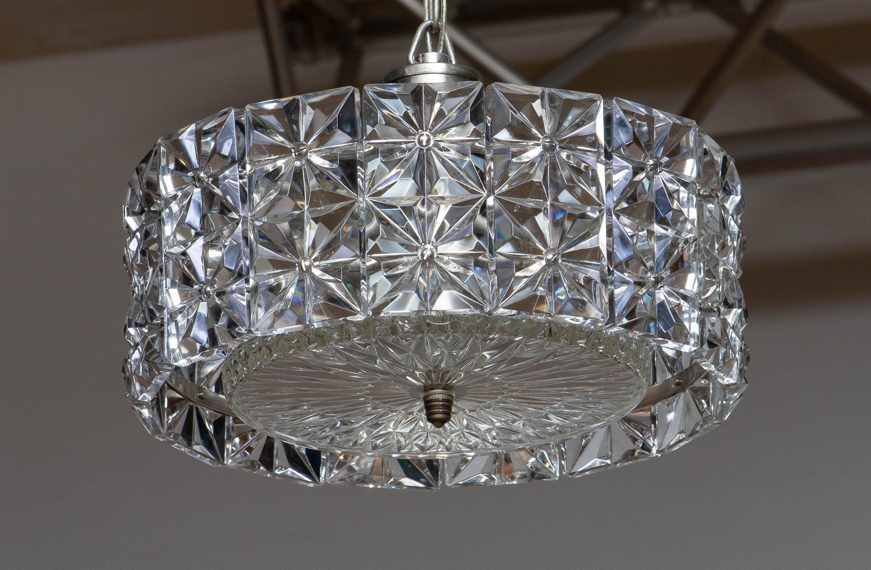 1950's Nickel and Two Tier Faceted Crystal Chandelier by Kinkeldey, Germany For Sale 1