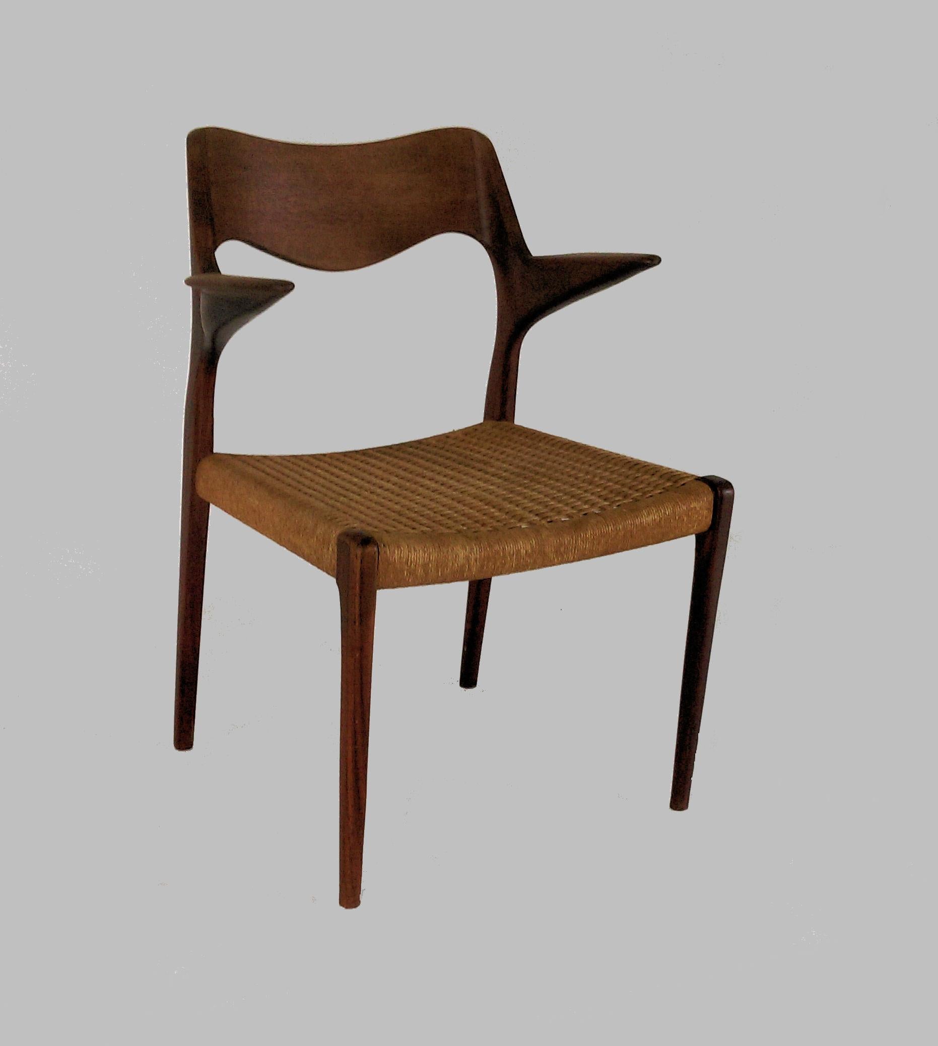 Mid-20th Century Niels Ottto Møller Refinished Armchair in Teak, Inc. Reupholstery 