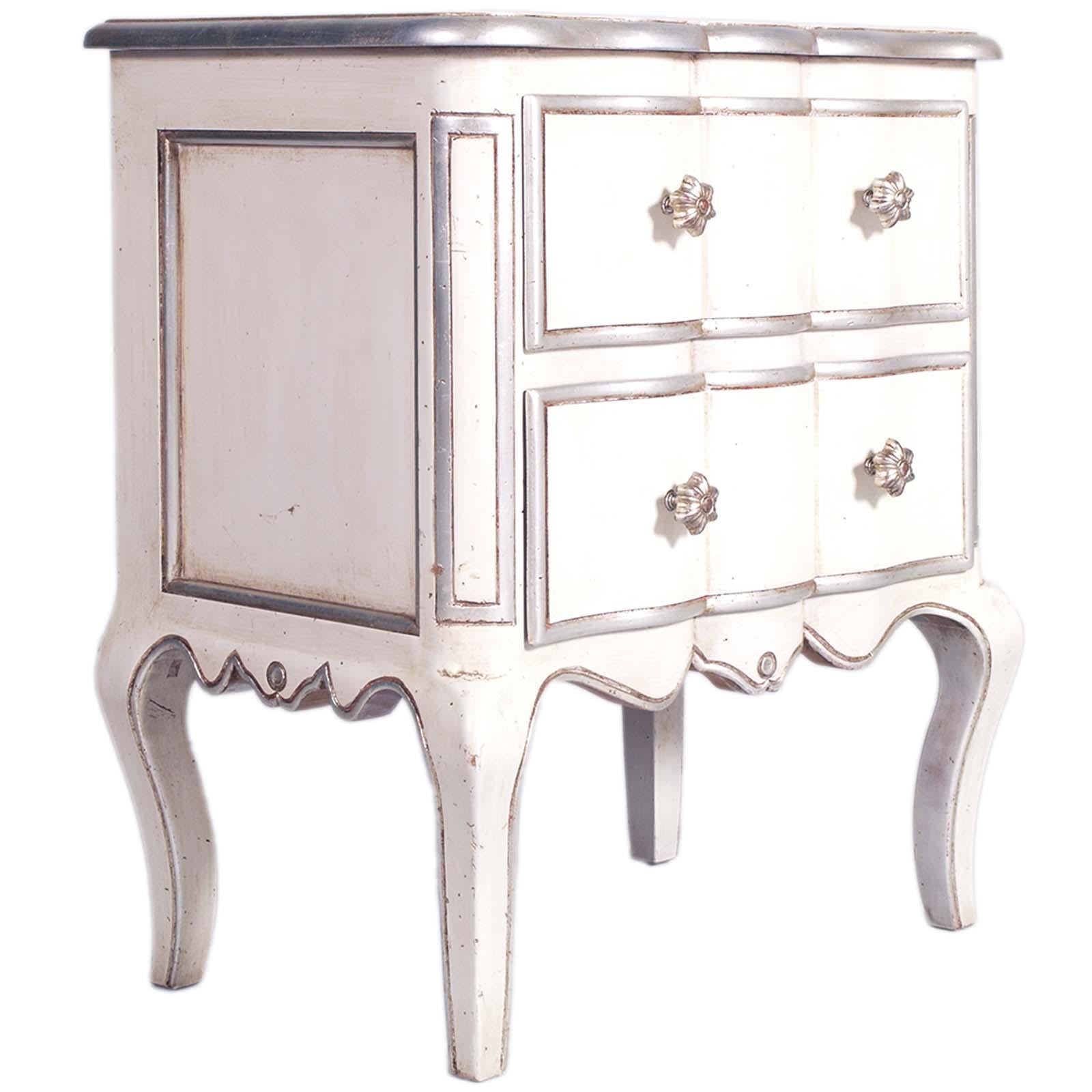 1950s Night Stand in Solid Oak, Venetian Baroque Style, Lacquered & Silver Leaf For Sale