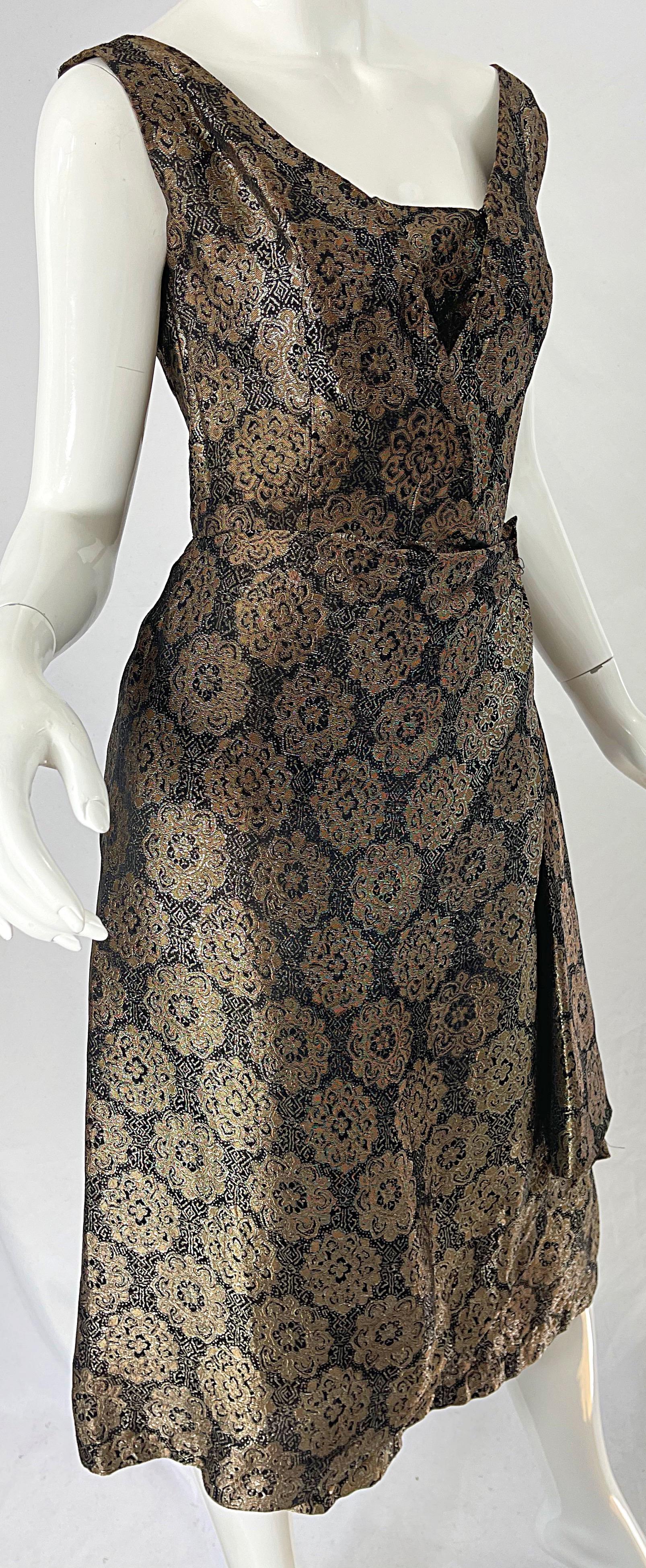 1950s Nina Ricci Couture Brown + Black Medallion Print Silk Vintage 50s Dress For Sale 6