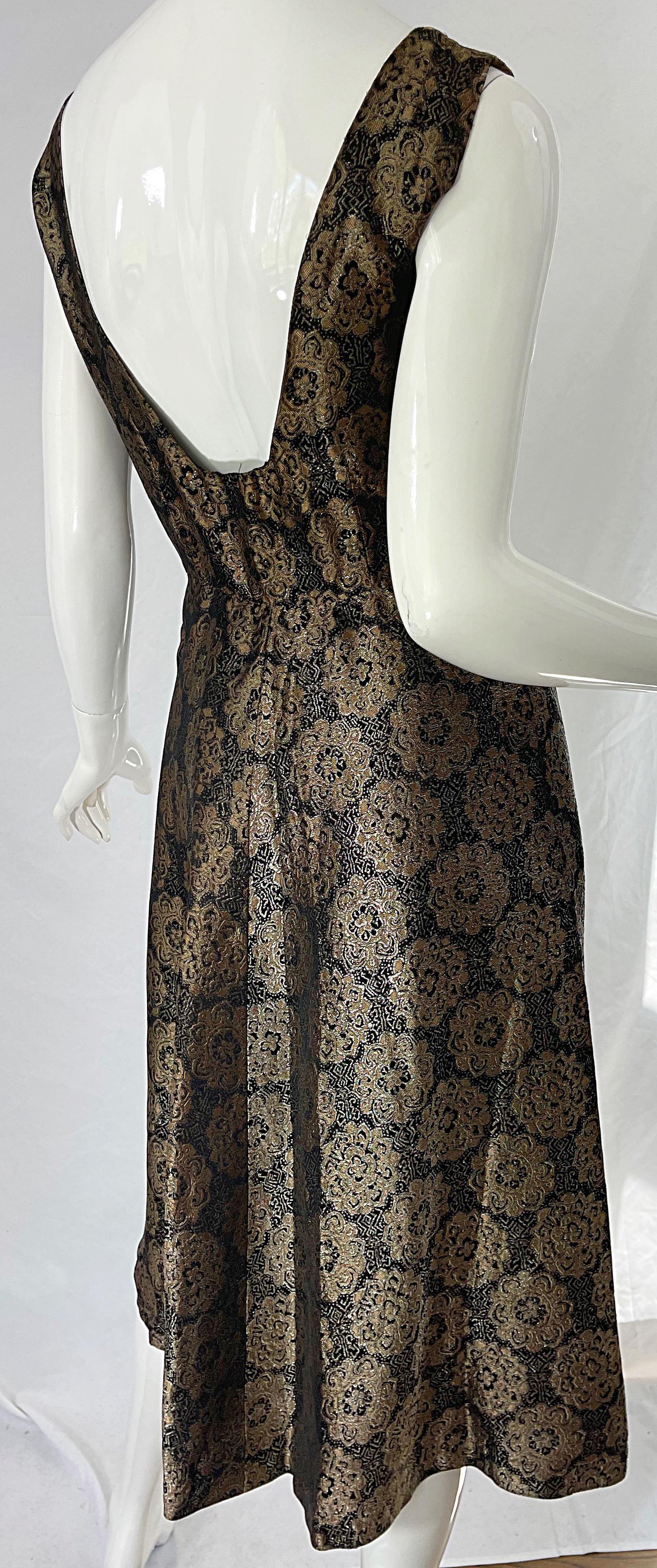 1950s Nina Ricci Couture Brown + Black Medallion Print Silk Vintage 50s Dress For Sale 1