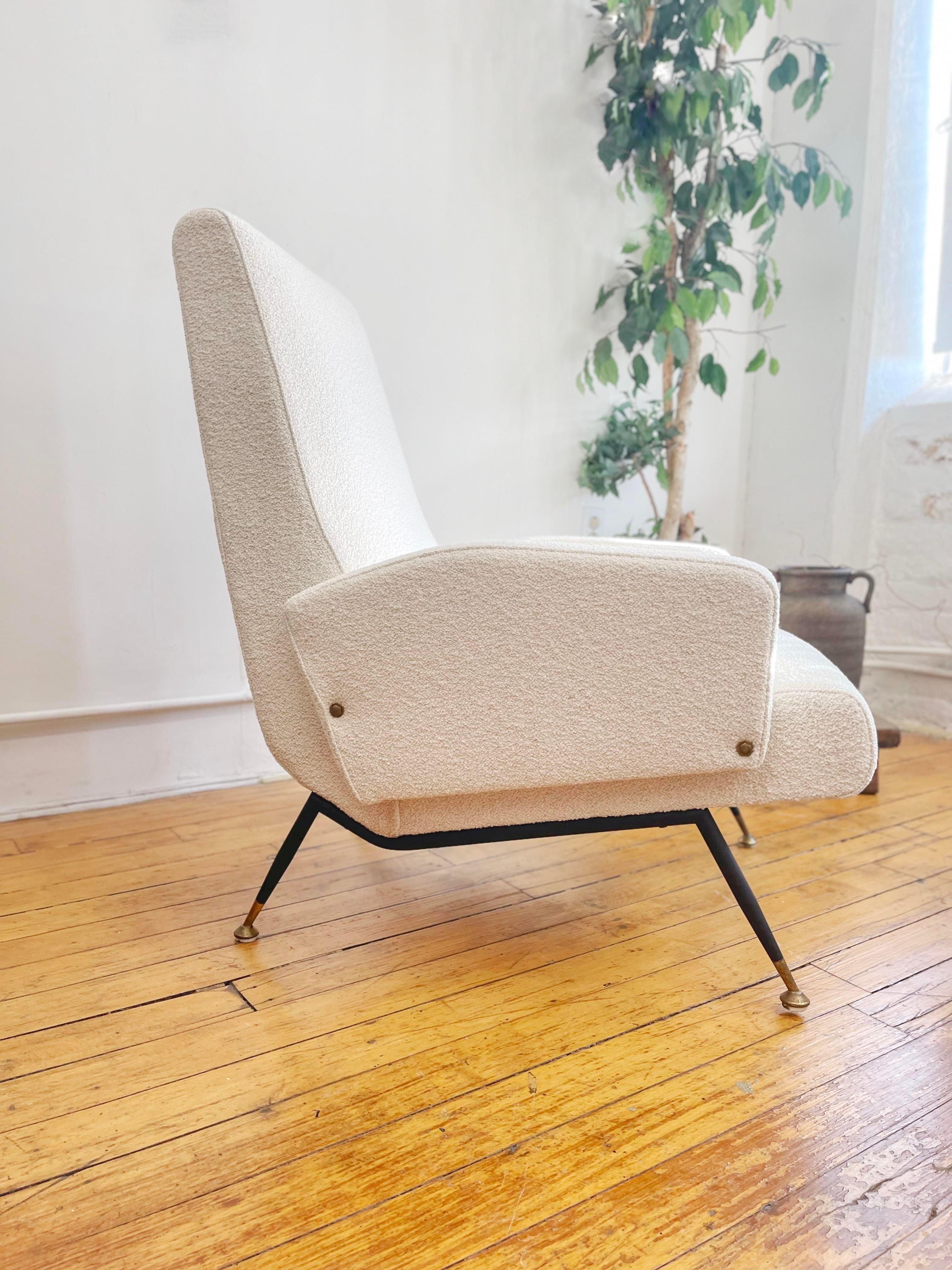Mid-Century Modern 1950s Nino Zoncada Italian Lounge Chairs, Newly Upholstered in White Boucle For Sale