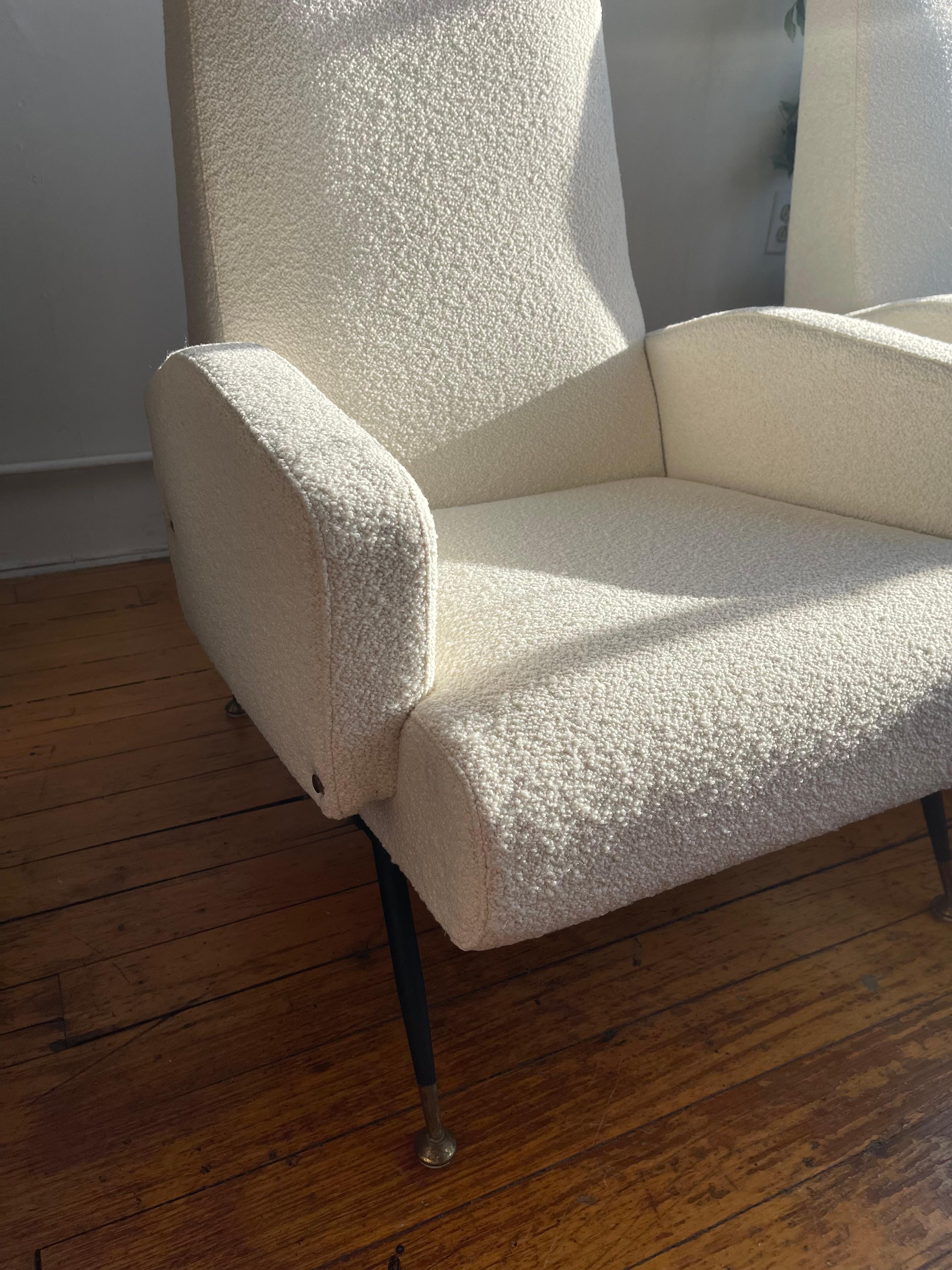 1950s Nino Zoncada Italian Lounge Chairs, Newly Upholstered in White Boucle 2