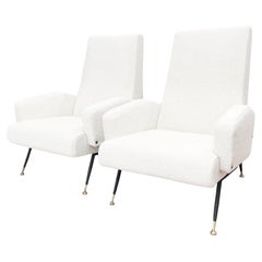 1950s Nino Zoncada Italian Lounge Chairs, Newly Upholstered in White Boucle