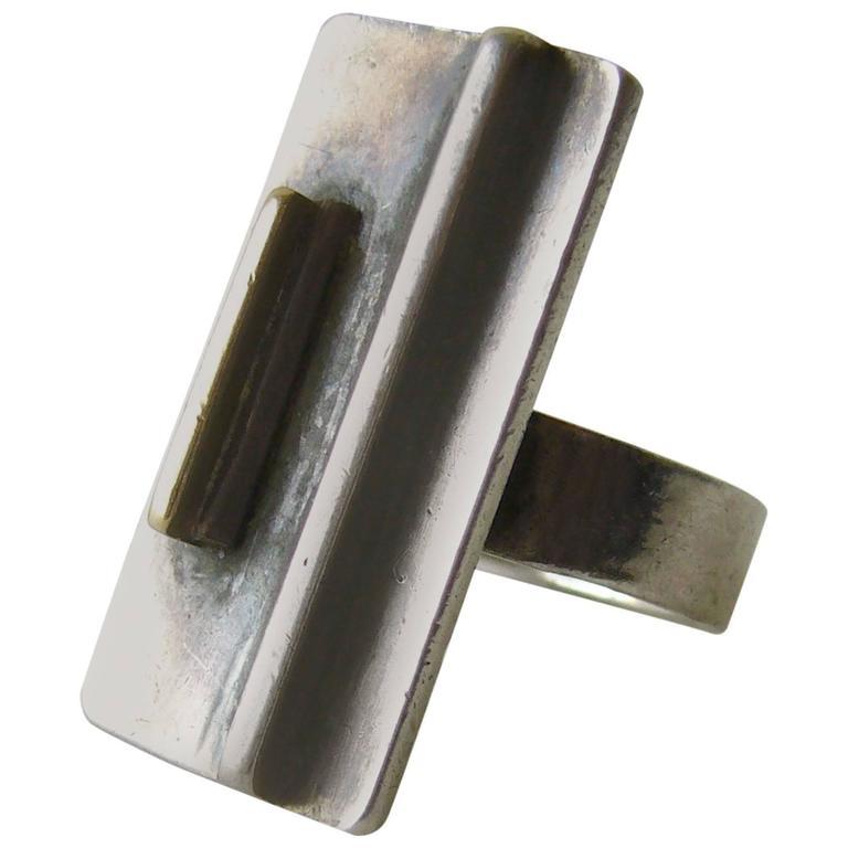 1950's Nita Lustig Sterling Silver Geometric American Modernist Ring In Good Condition In Palm Springs, CA
