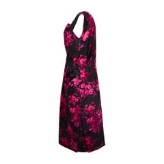1950s Norman Hartnell Couture Black Silk and Pink Floral Print Dress