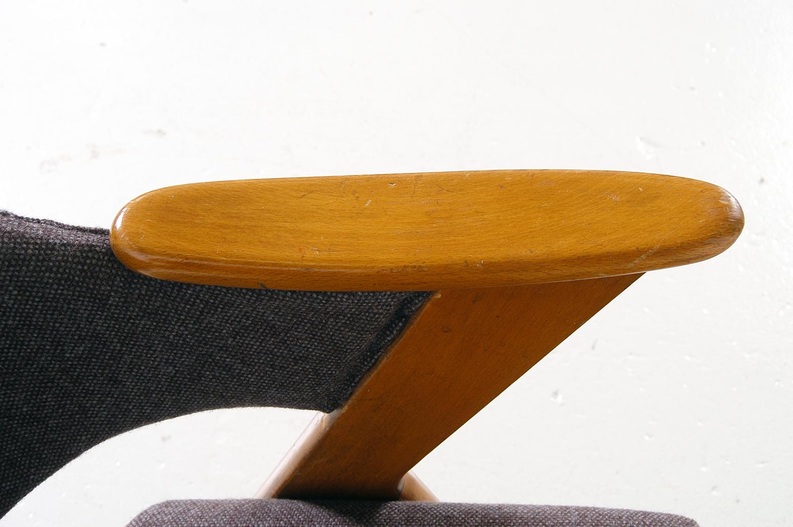1950s Norwegian Midcentury Grey ‘Blinken’ Beech Desk Chair by Rastad & Relling 4