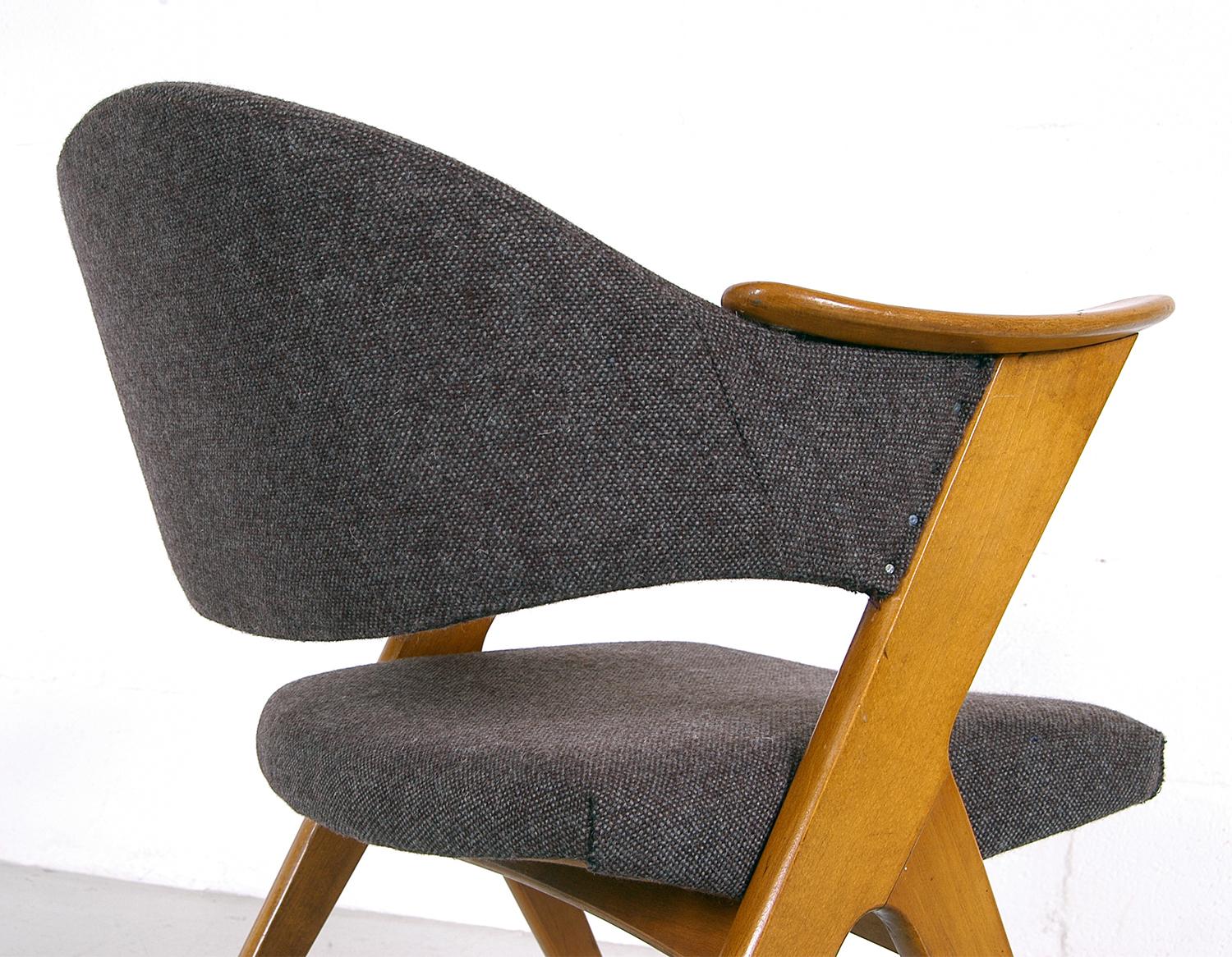 Wool 1950s Norwegian Midcentury Grey ‘Blinken’ Beech Desk Chair by Rastad & Relling