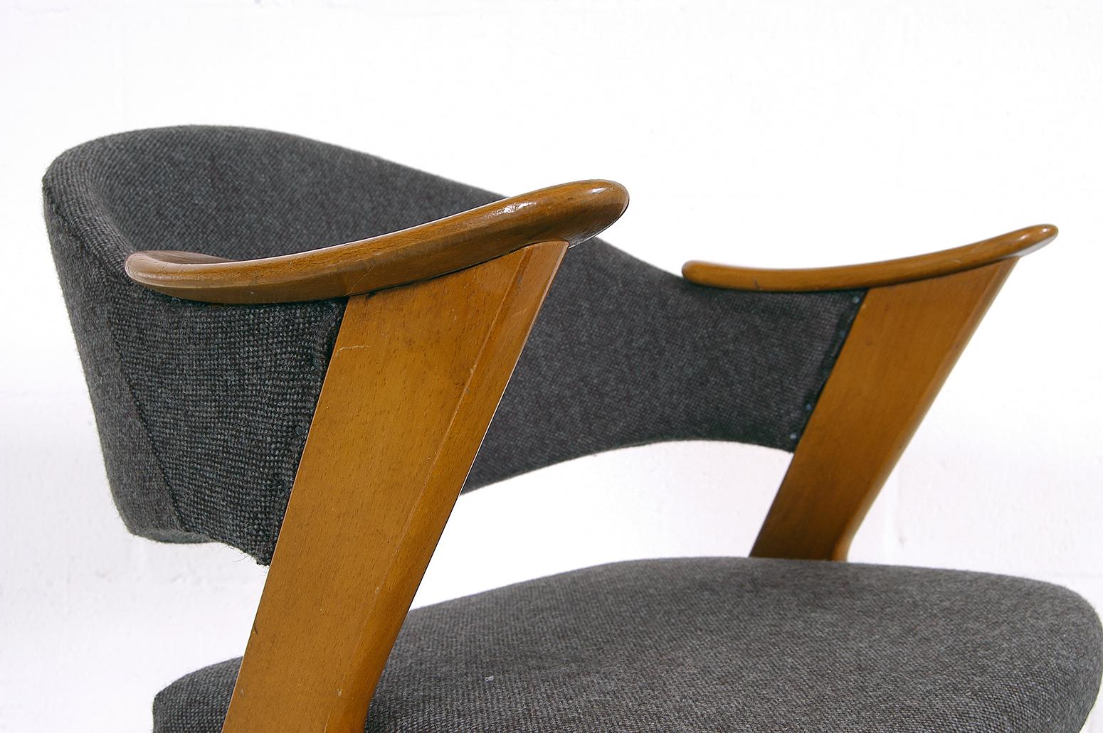 1950s Norwegian Midcentury Grey ‘Blinken’ Beech Desk Chair by Rastad & Relling 1