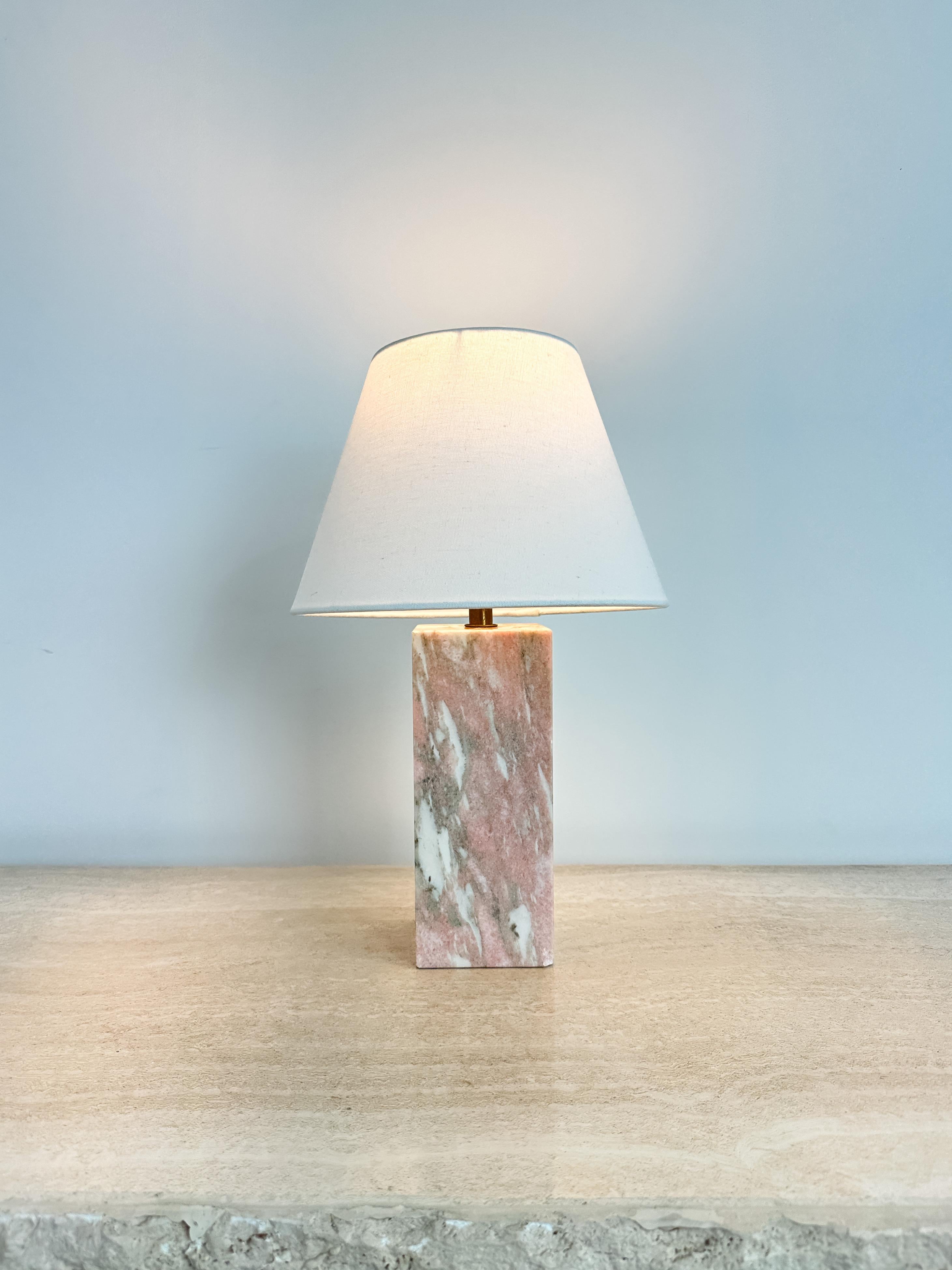 1950s Norwegian Rose Pink Marble Table Lamp In Good Condition In Tempe, AZ