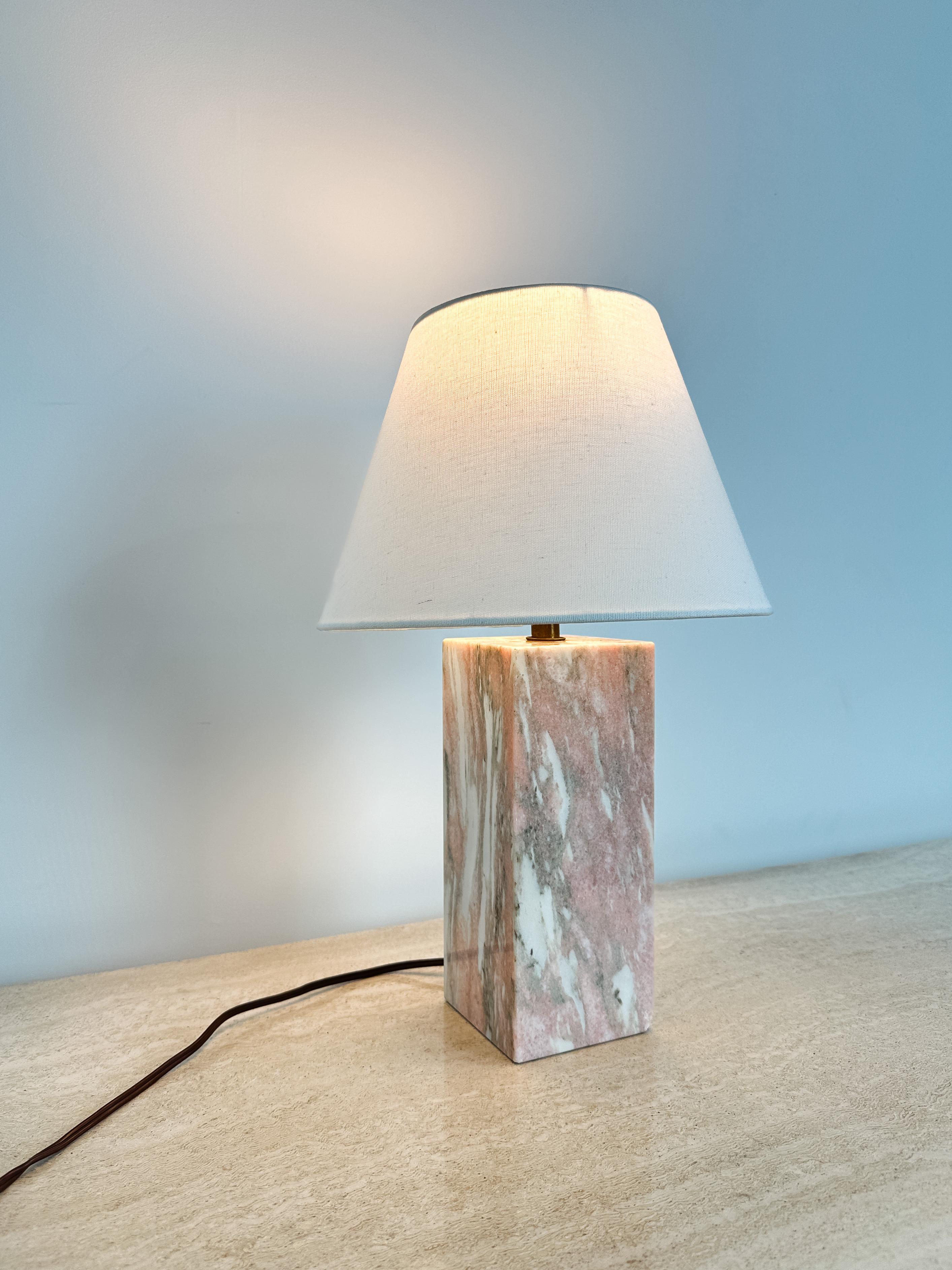 1950s Norwegian Rose Pink Marble Table Lamp 1