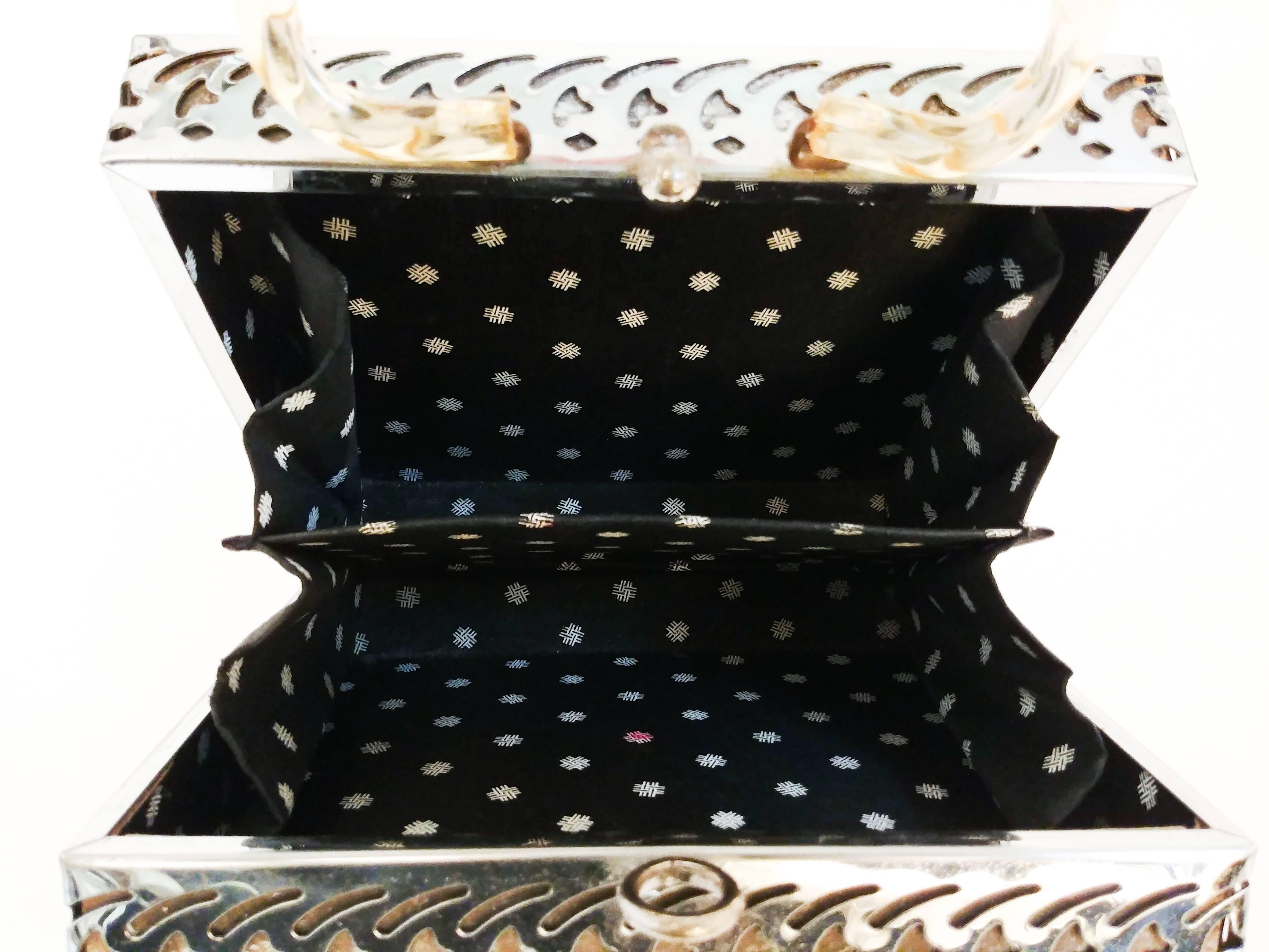 Black Novelty Metal Purse with Lucite Handles, 1950s 