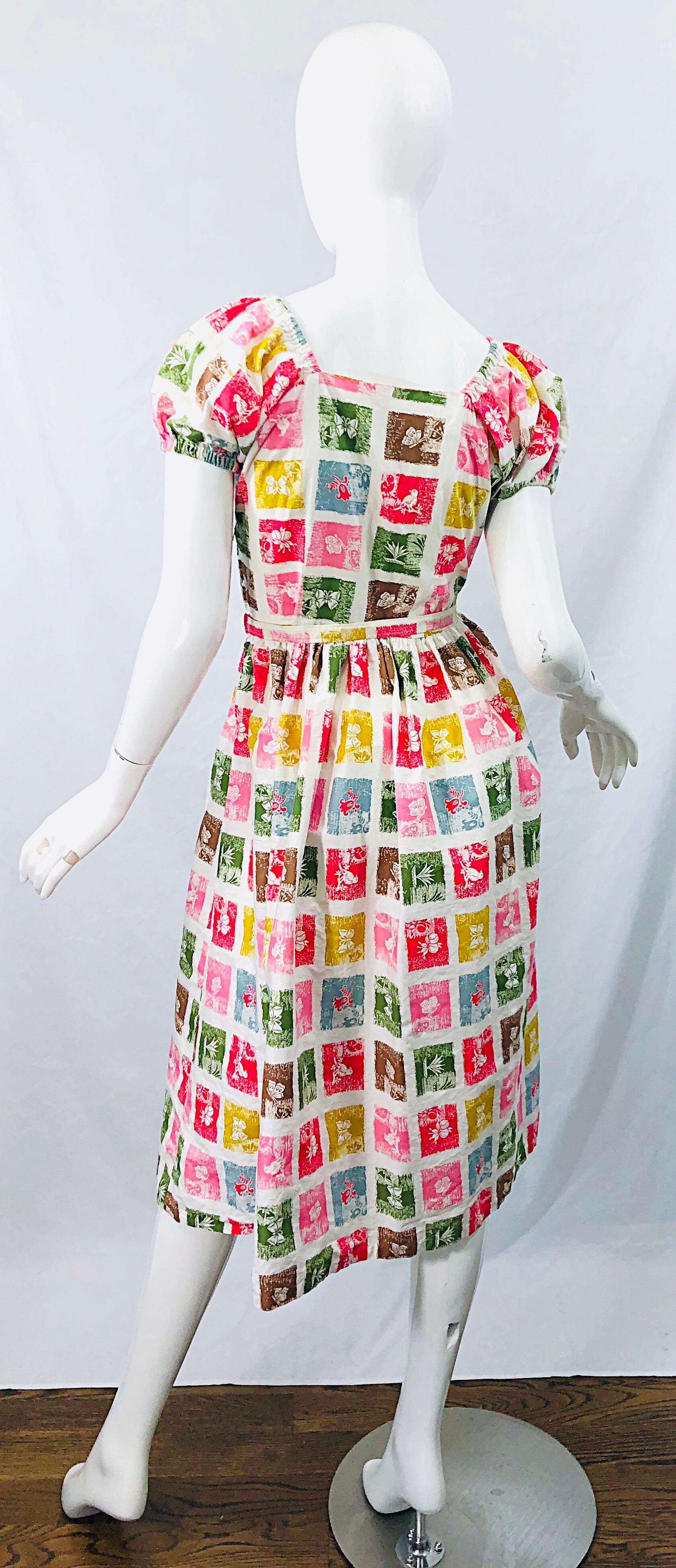 1950s Novelty Print Butterfly Flowers Colorful Fit n' Flare Vintage 50s Dress 4