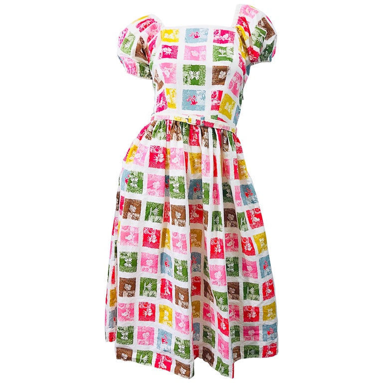 S | 1950s Bird Novelty Print Dress