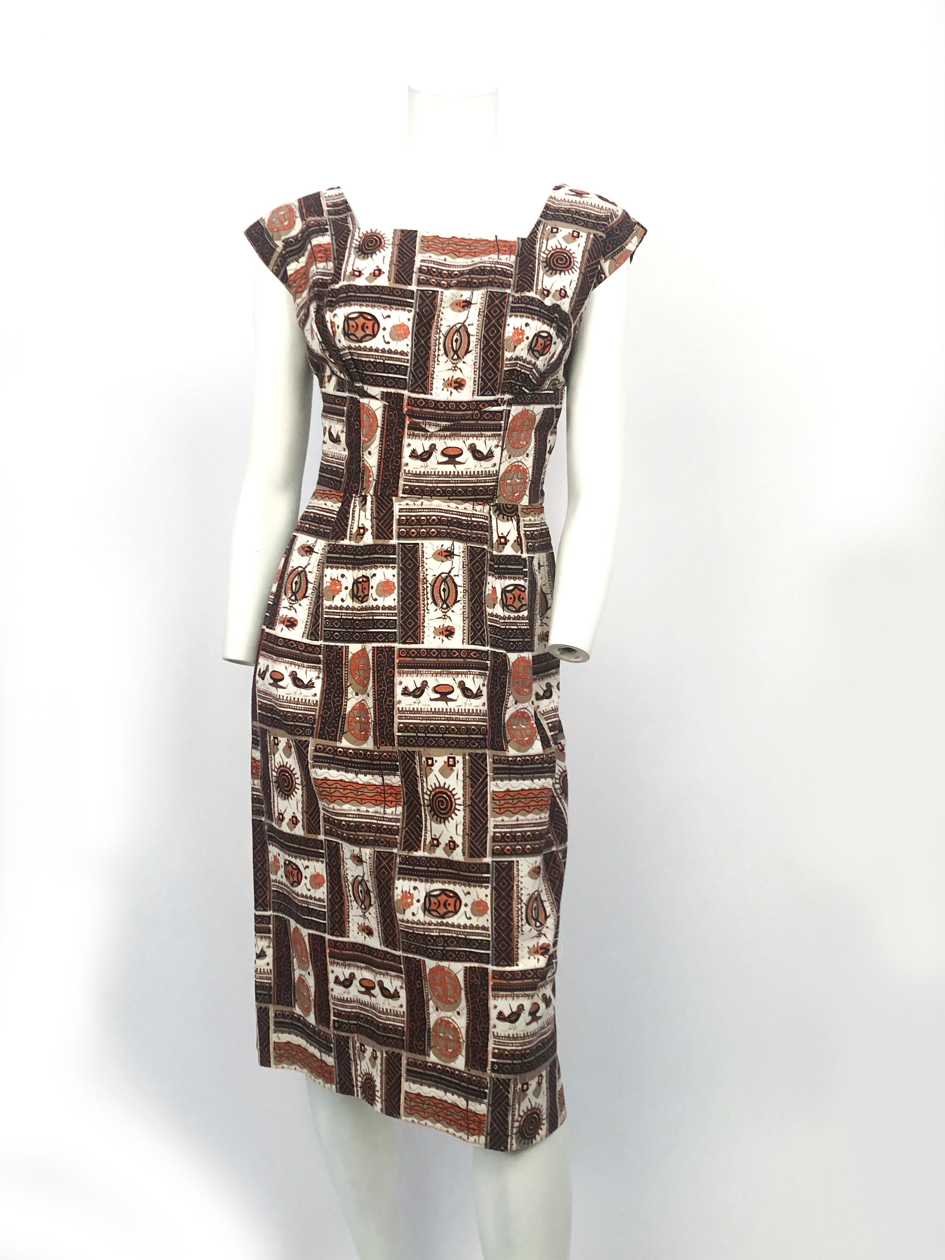 1950s Novelty Printed Cotton Dress with Coat  In Good Condition For Sale In San Francisco, CA