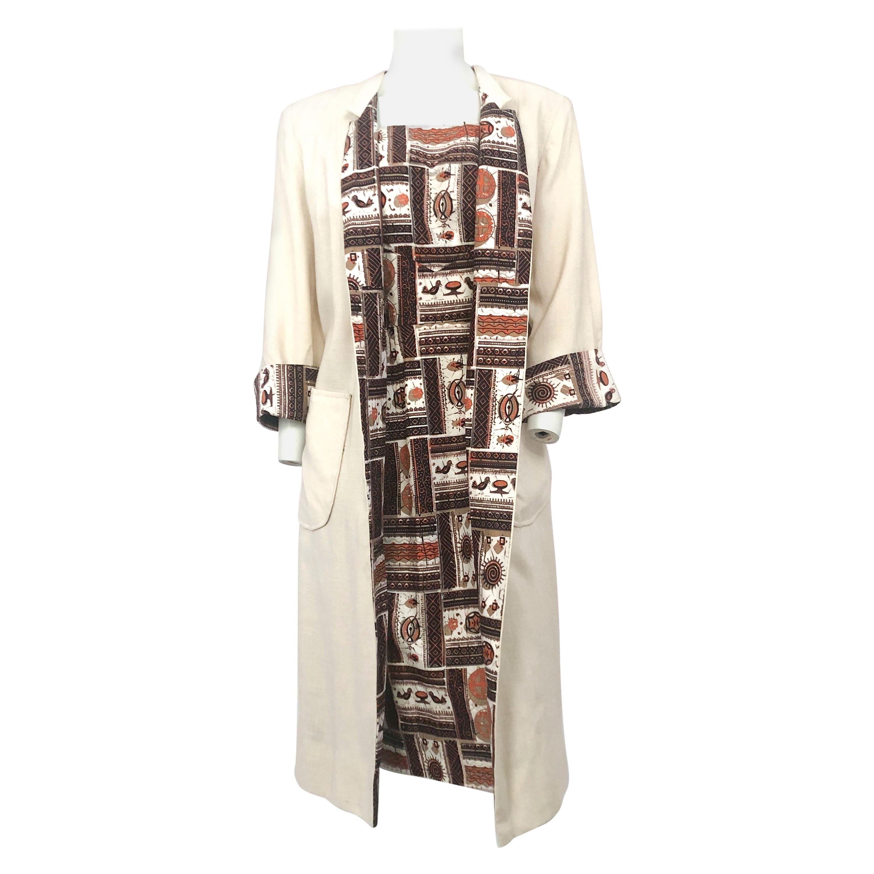 1950s Novelty Printed Cotton Dress with Coat  For Sale