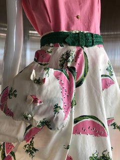 Novelty Sportswear Print Circle Skirt and Coordinating Color Cotton Top, 1950s