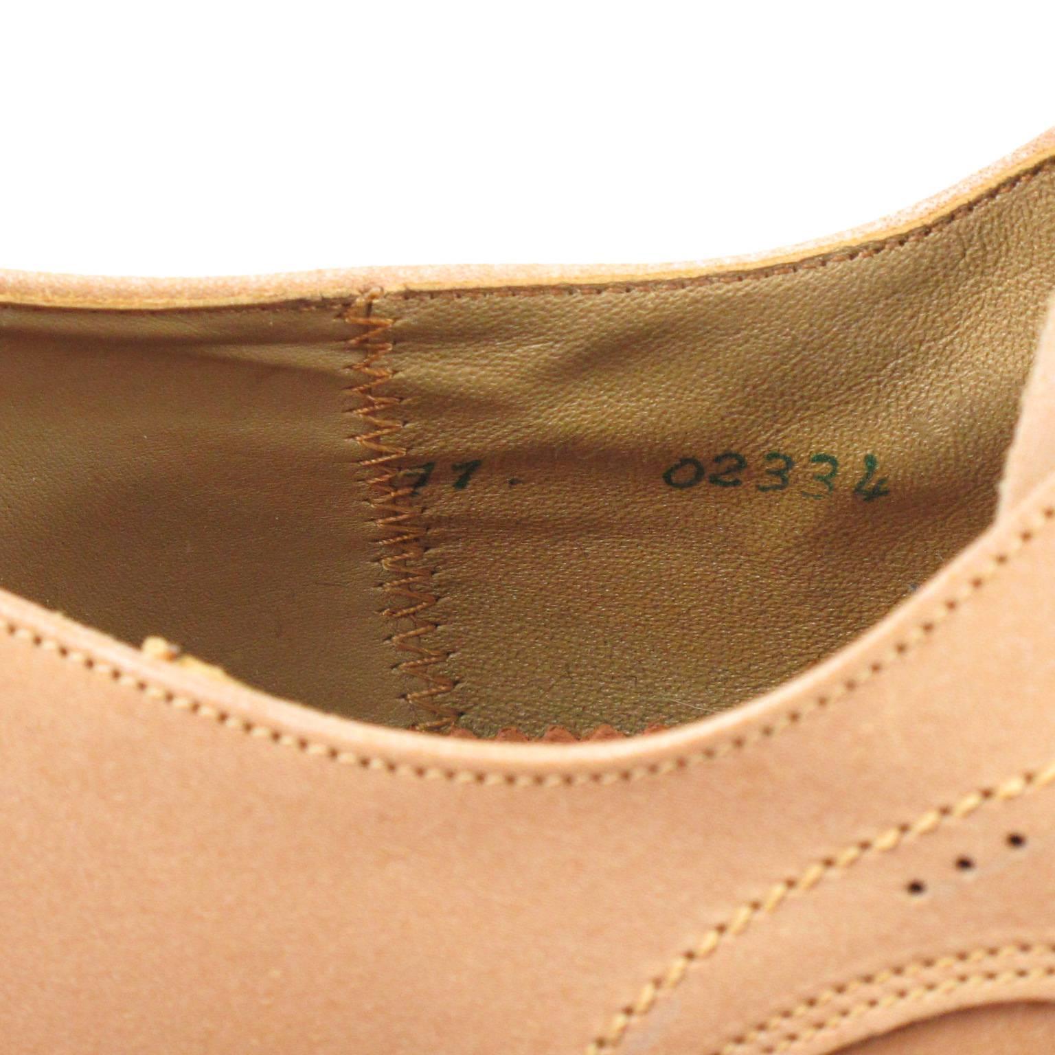 1950s Nude Leather Derbys Men Shoes Size 41 or 8.5 US For Sale 2