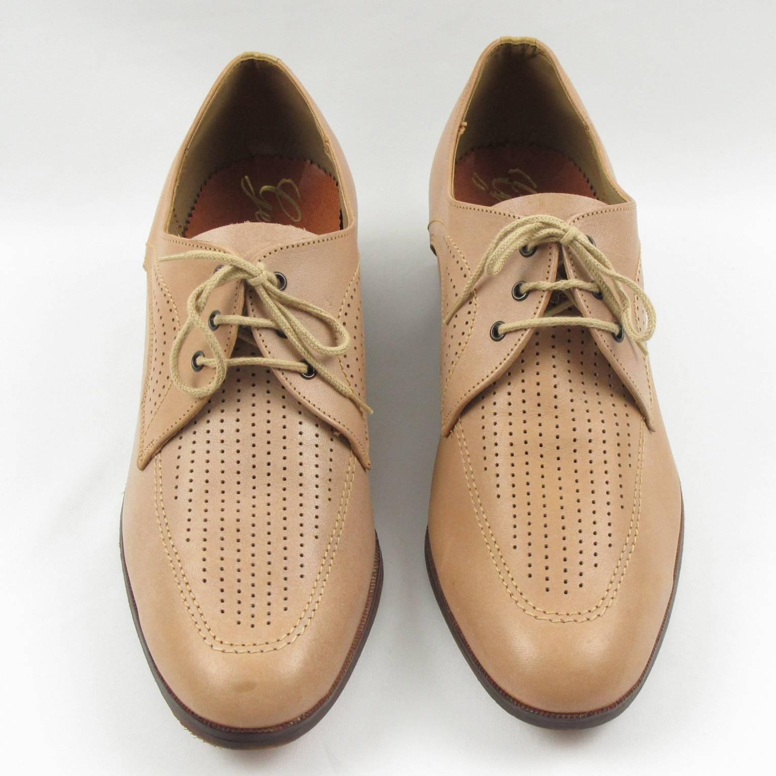Brown 1950s Nude Leather Derbys Men Shoes Size 41 or 8.5 US For Sale