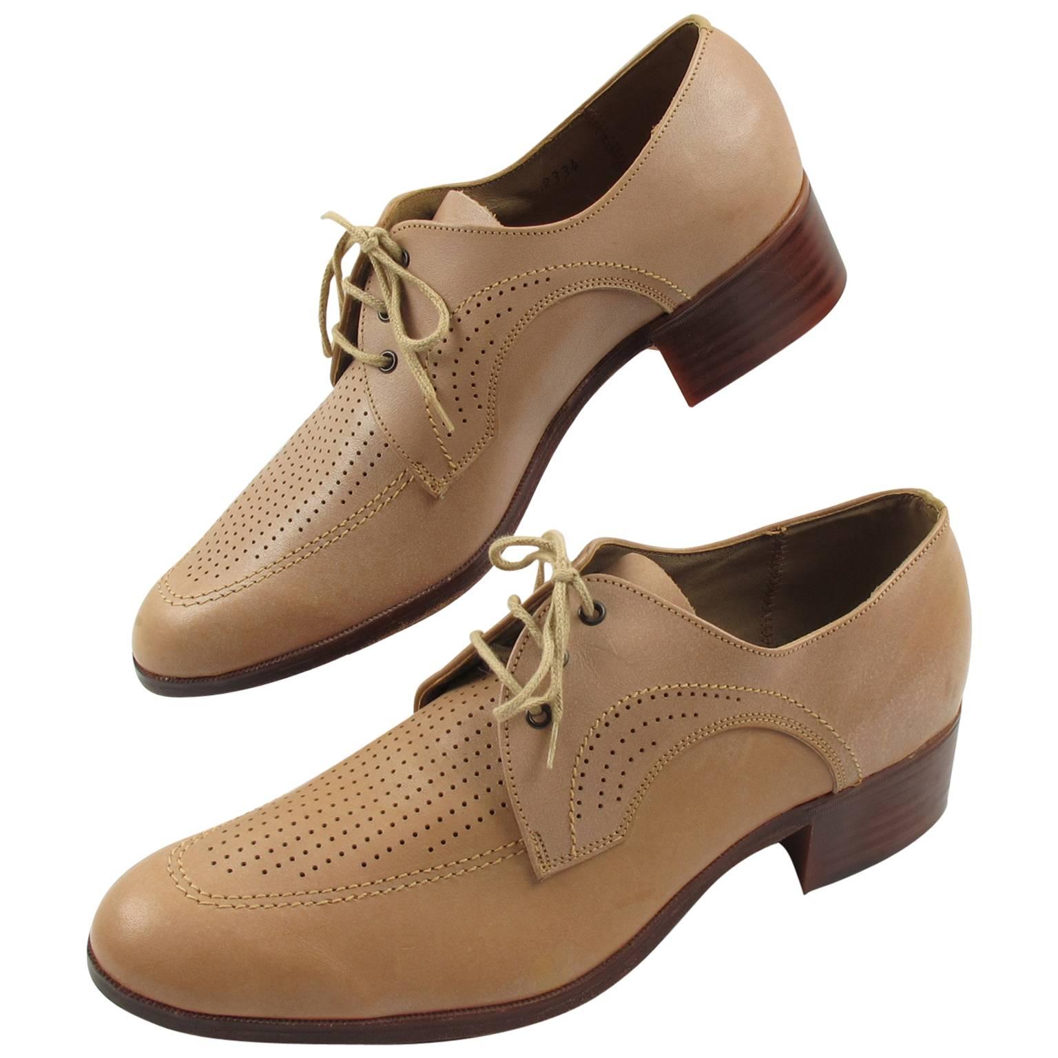 1950s Nude Leather Derbys Men Shoes Size 41 or 8.5 US