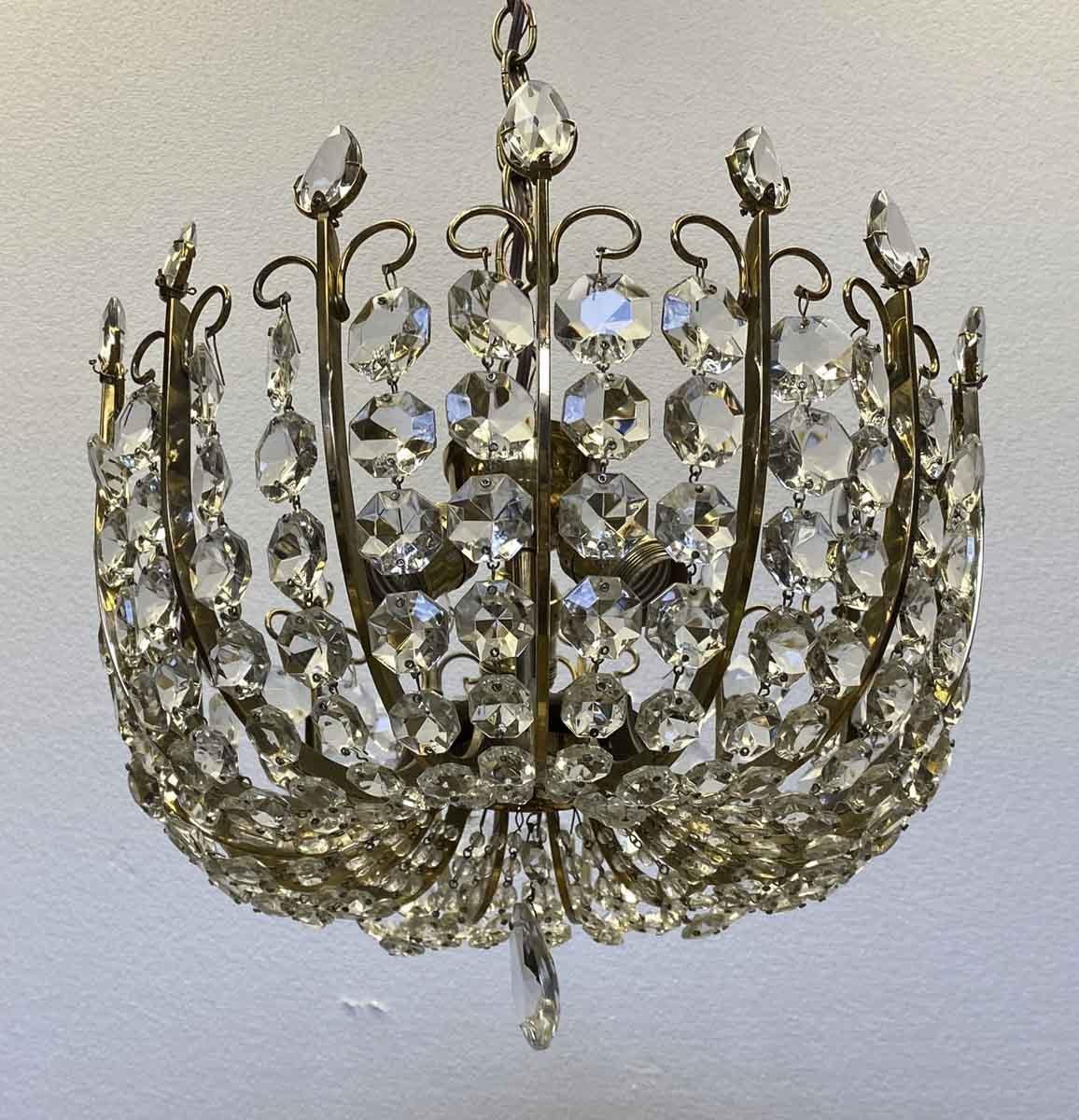 Mid-Century Modern NYC Waldorf Astoria Hotel Italian Crystal Basket Light, Tulip Tip Detail