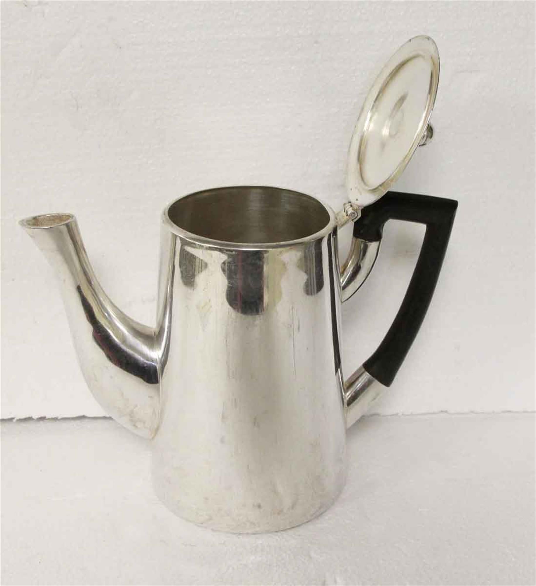 Mid-Century Modern 1950s NYC Waldorf Astoria Hotel MCM Silver Plated Tea Pot with Black Handle