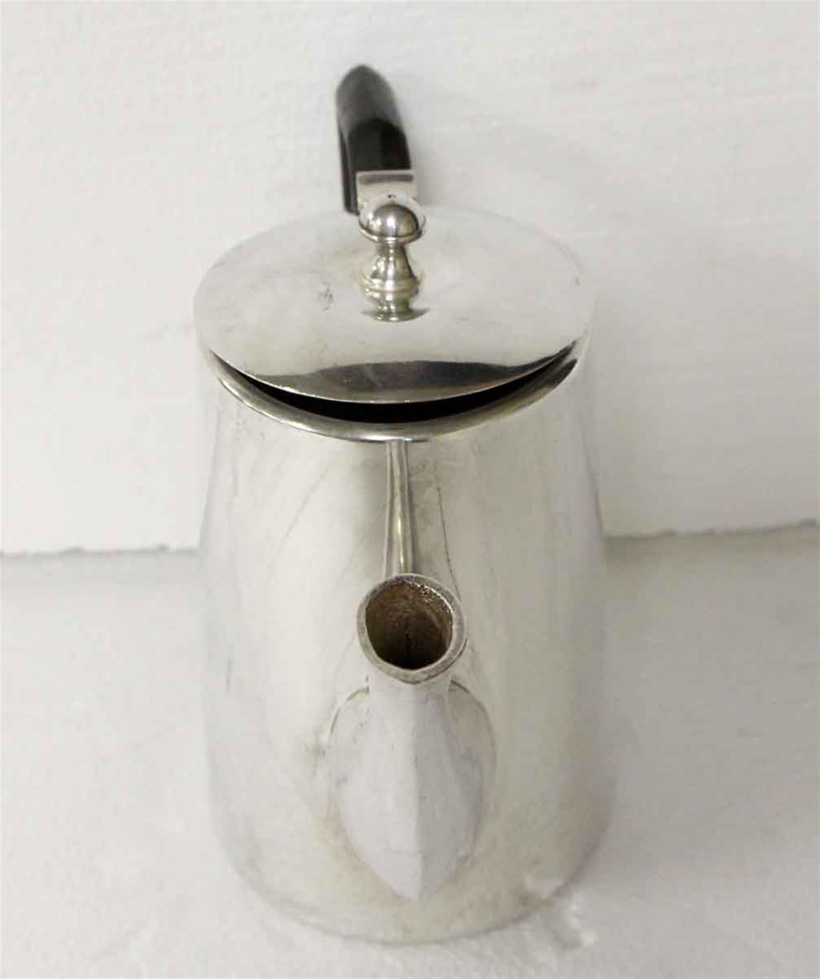 American 1950s NYC Waldorf Astoria Hotel MCM Silver Plated Tea Pot with Black Handle