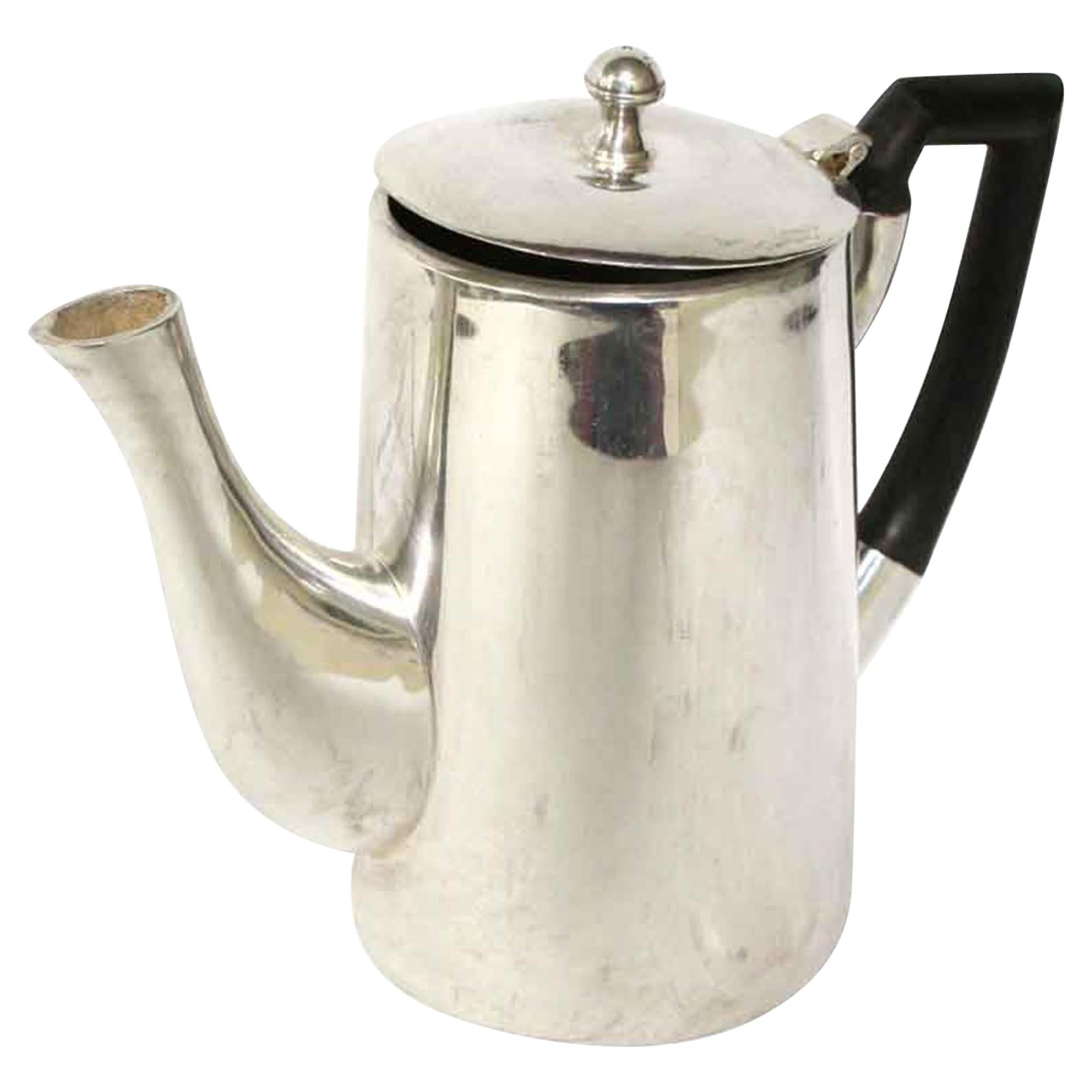 1950s NYC Waldorf Astoria Hotel MCM Silver Plated Tea Pot with Black Handle