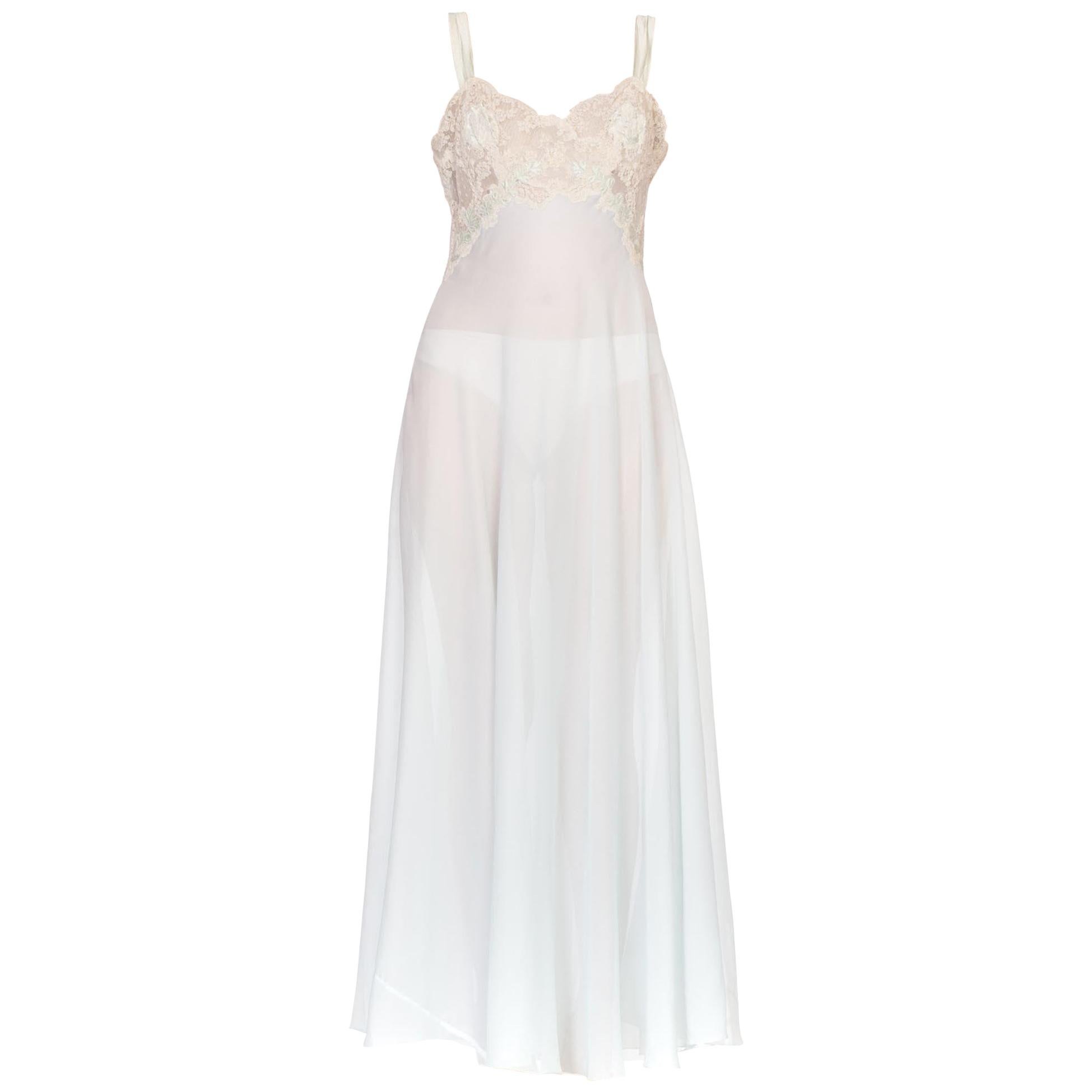 1950's Nylon & Lace Lingerie Slip Dress With Silk Applique