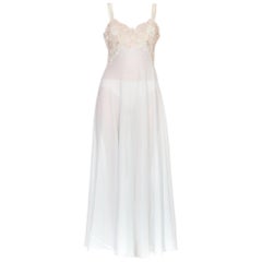 1950's Nylon & Lace Lingerie Slip Dress With Silk Applique