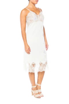 1950S Nylon, Lace  With Lavender Embroidery Slip Dress