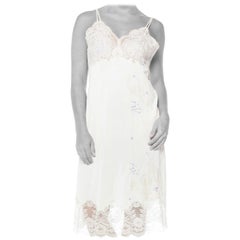 1950S Nylon, Lace  With Lavender Embroidery Slip Dress