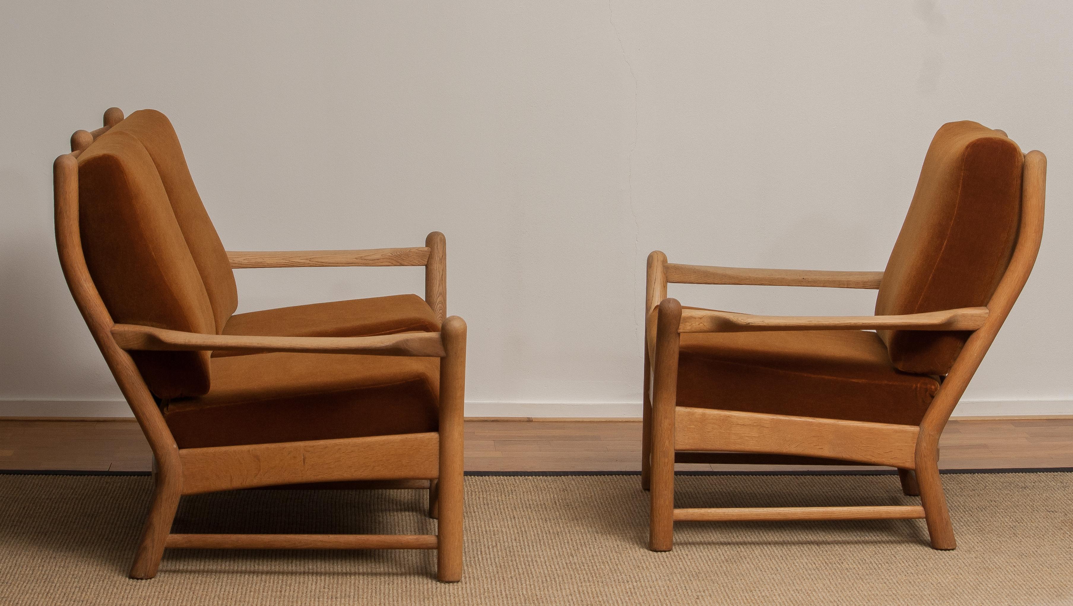 Danish 1950s, Oak and Brown Velvet Sofa and Chair Lounge Set from Denmark