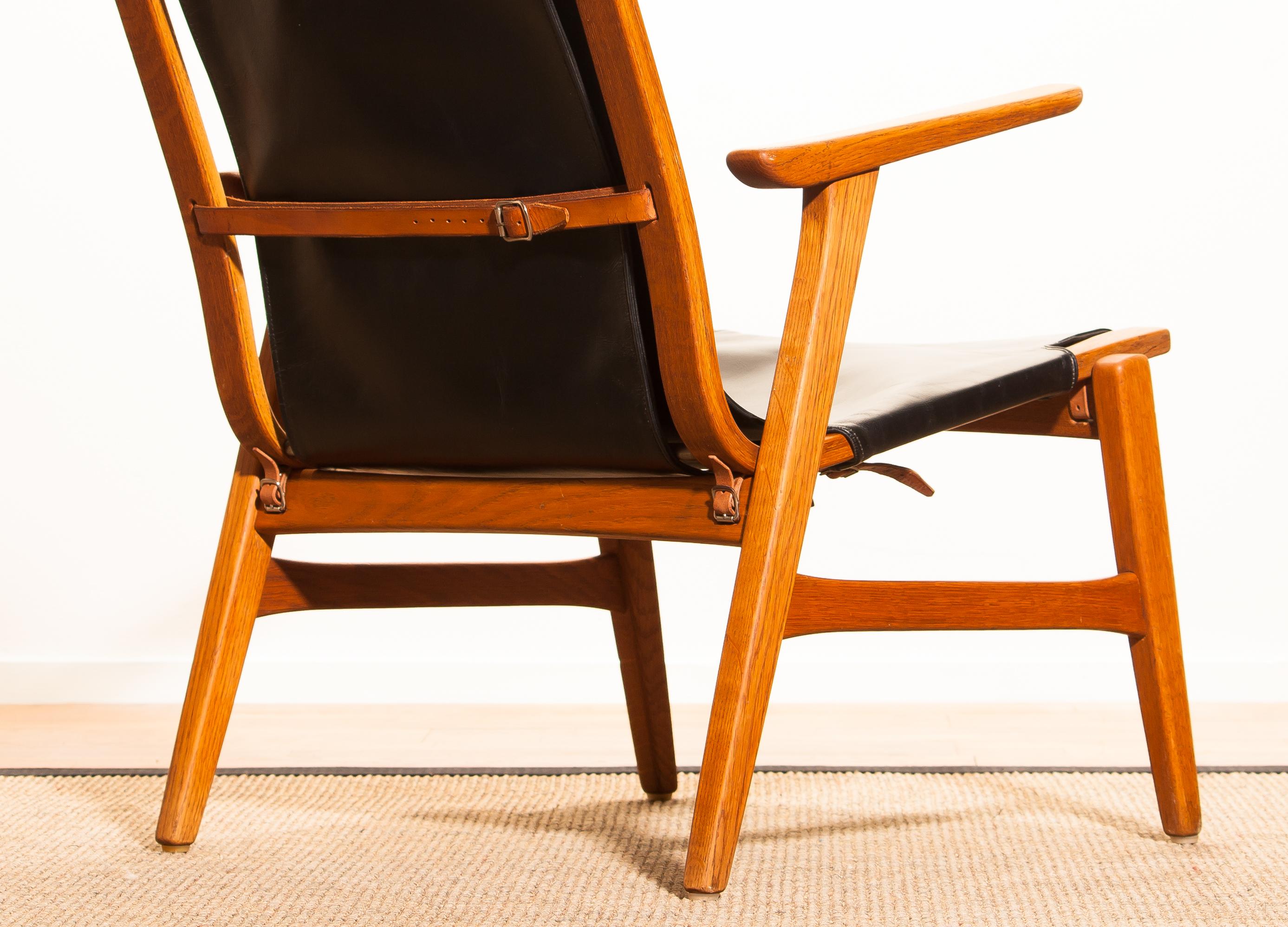 1950s, Oak and Leather Hunting Chair 'Ulrika' by Östen Kristiansson 5