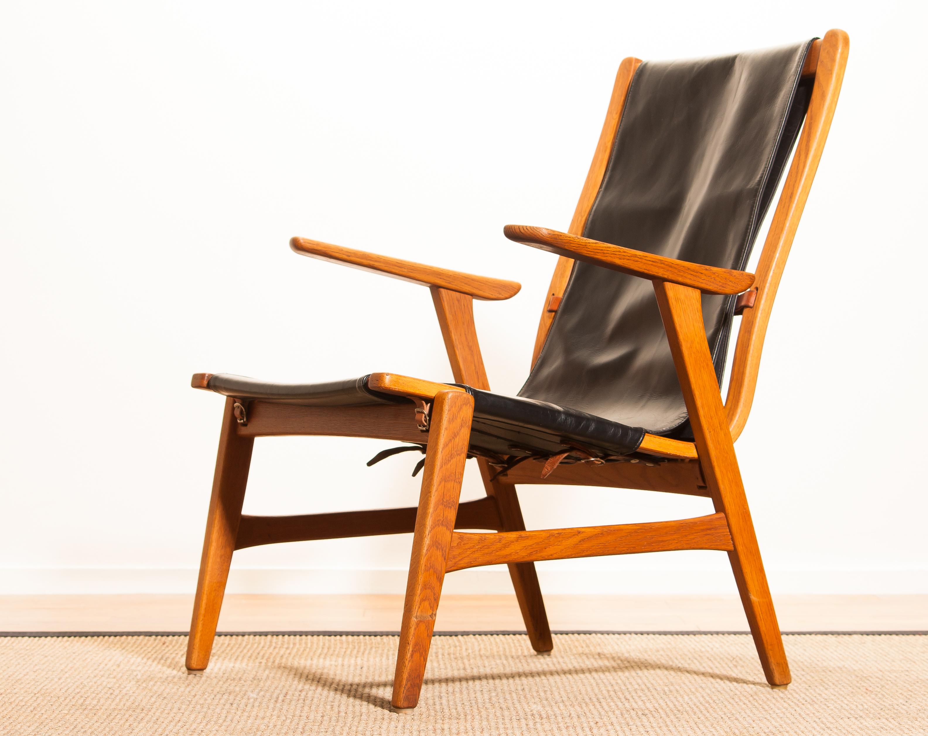 1950s, Oak and Leather Hunting Chair 'Ulrika' by Östen Kristiansson 6