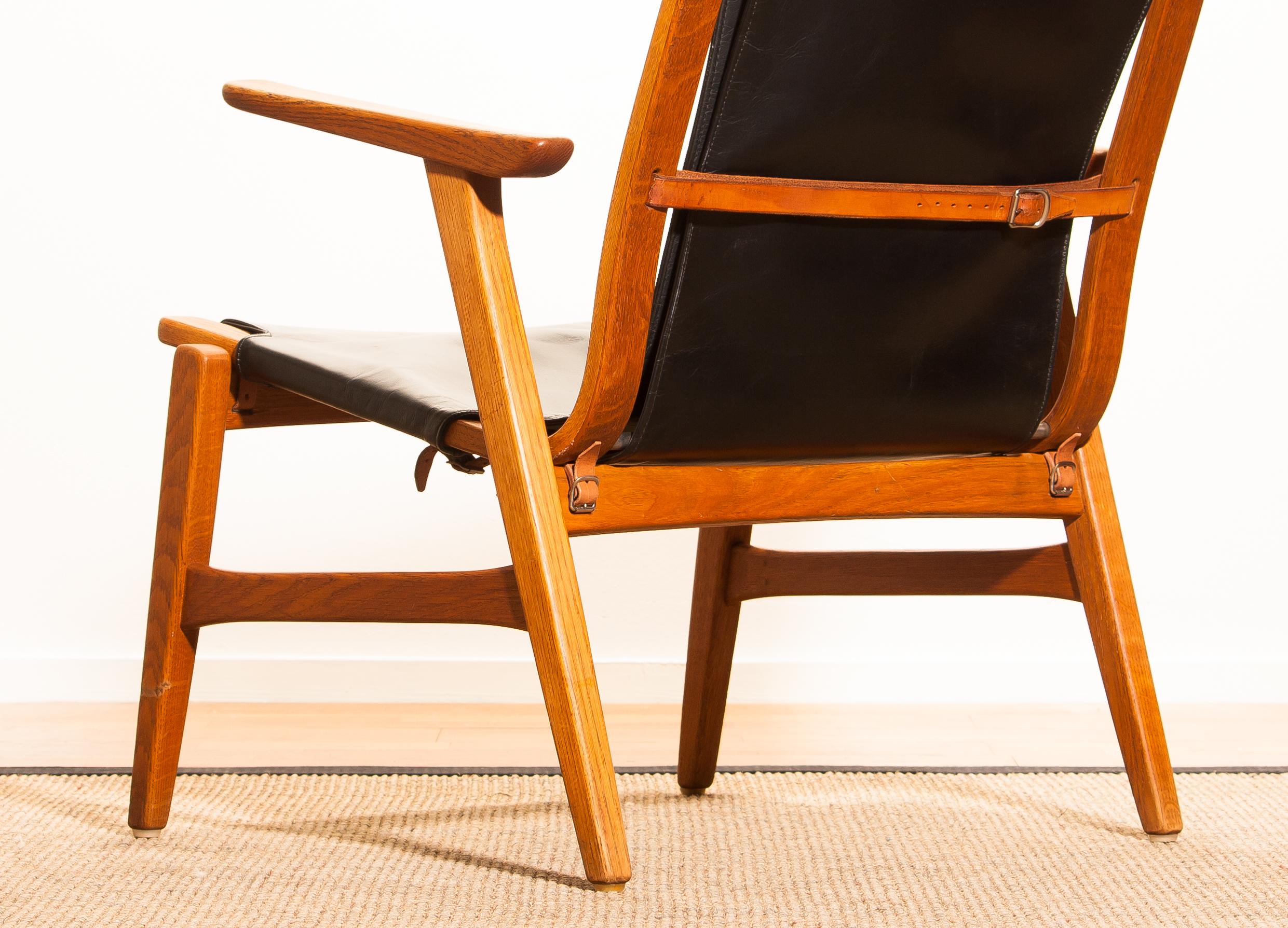 1950s, Oak and Leather Hunting Chair 'Ulrika' by Östen Kristiansson 9