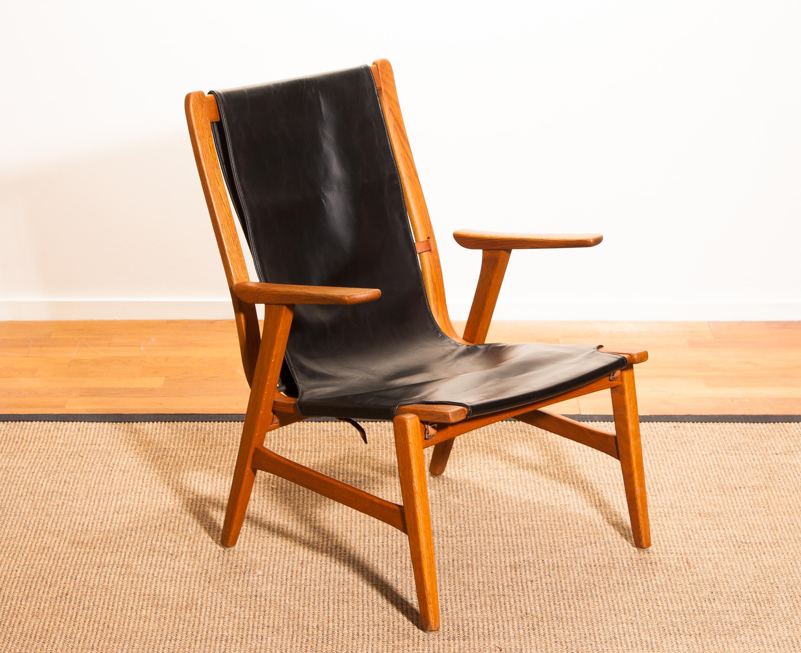 1950s, Oak and Leather Hunting Chair 'Ulrika' by Östen Kristiansson 3