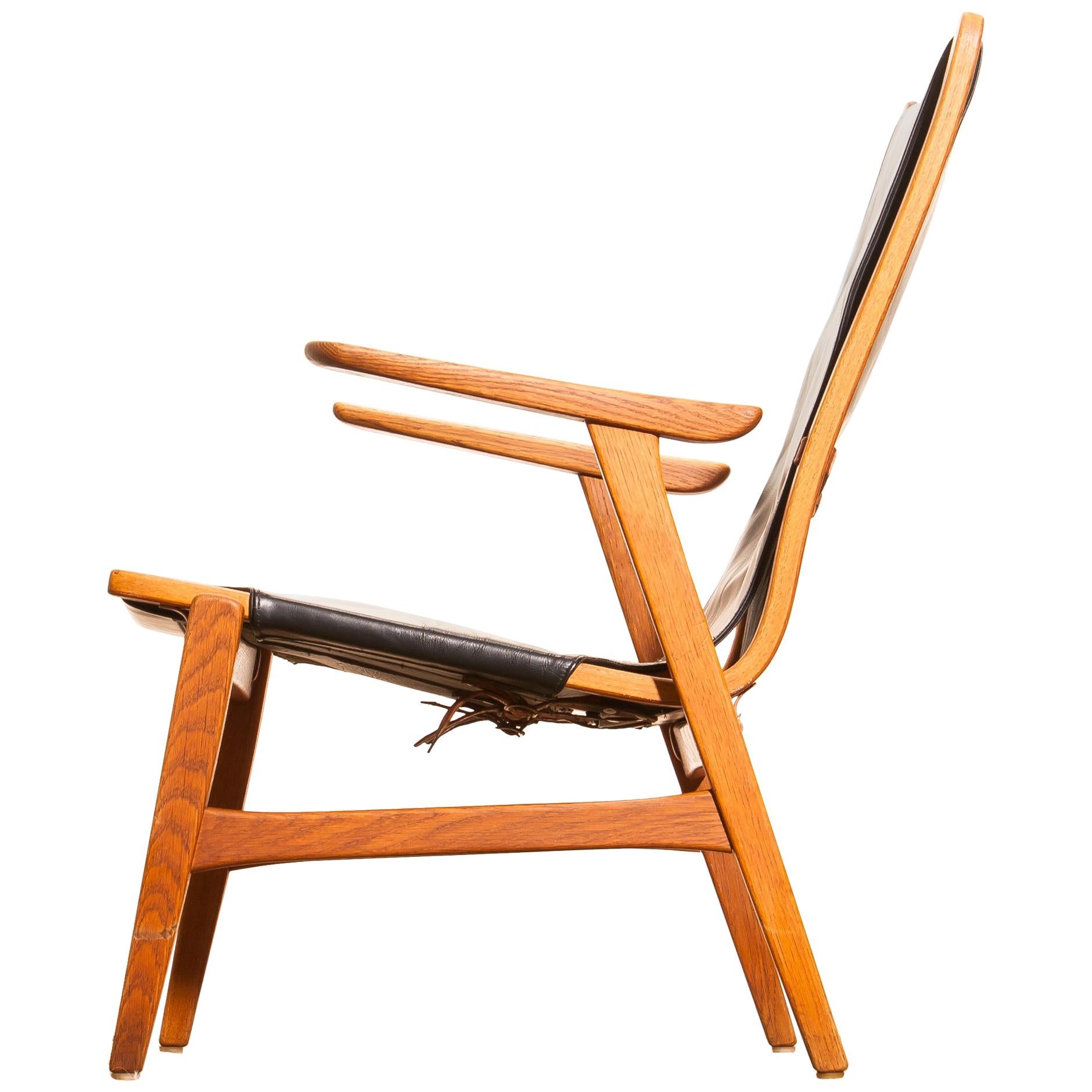 1950s, Oak and Leatherette Hunting Chair 'Ulrika' by Östen Kristiansson 1