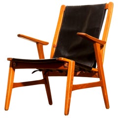 1950s, Oak and Leatherette Hunting Chair 'Ulrika' by Östen Kristiansson