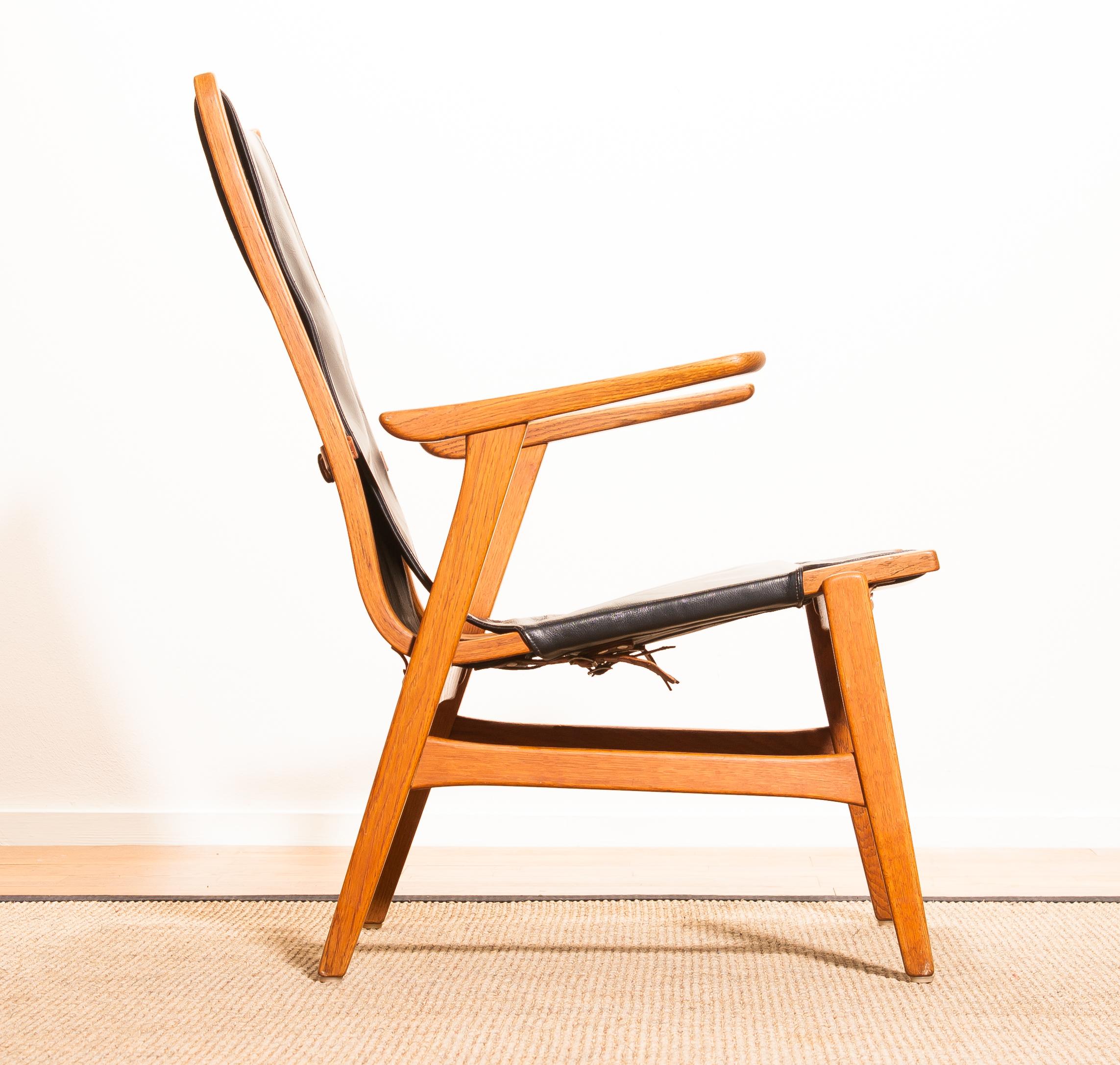Faux Leather 1950s, Oak and Leatherette Hunting Lounge Chair 'Ulrika' by Östen Kristiansson