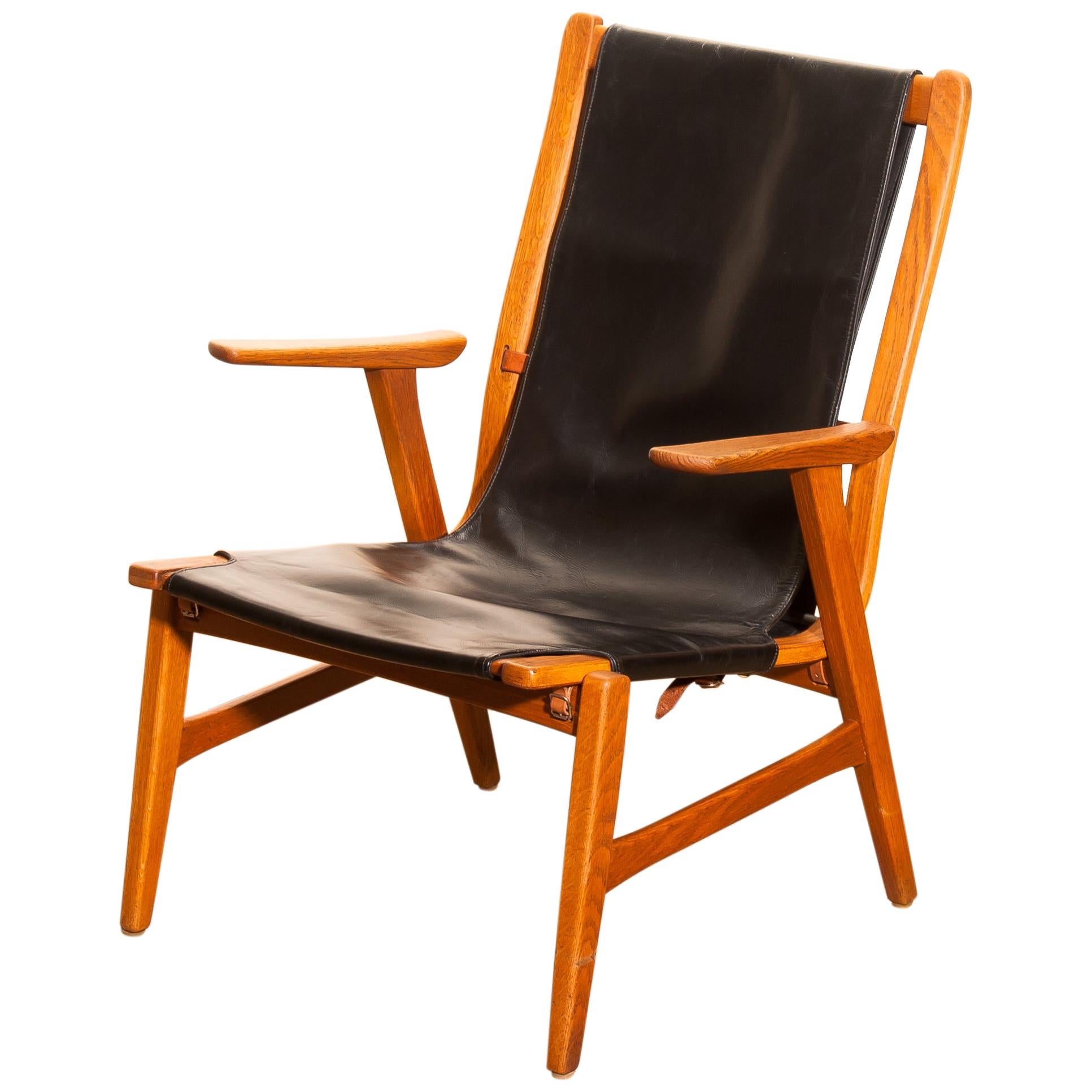 1950s, Oak and Leatherette Hunting Lounge Chair 'Ulrika' by Östen Kristiansson 1