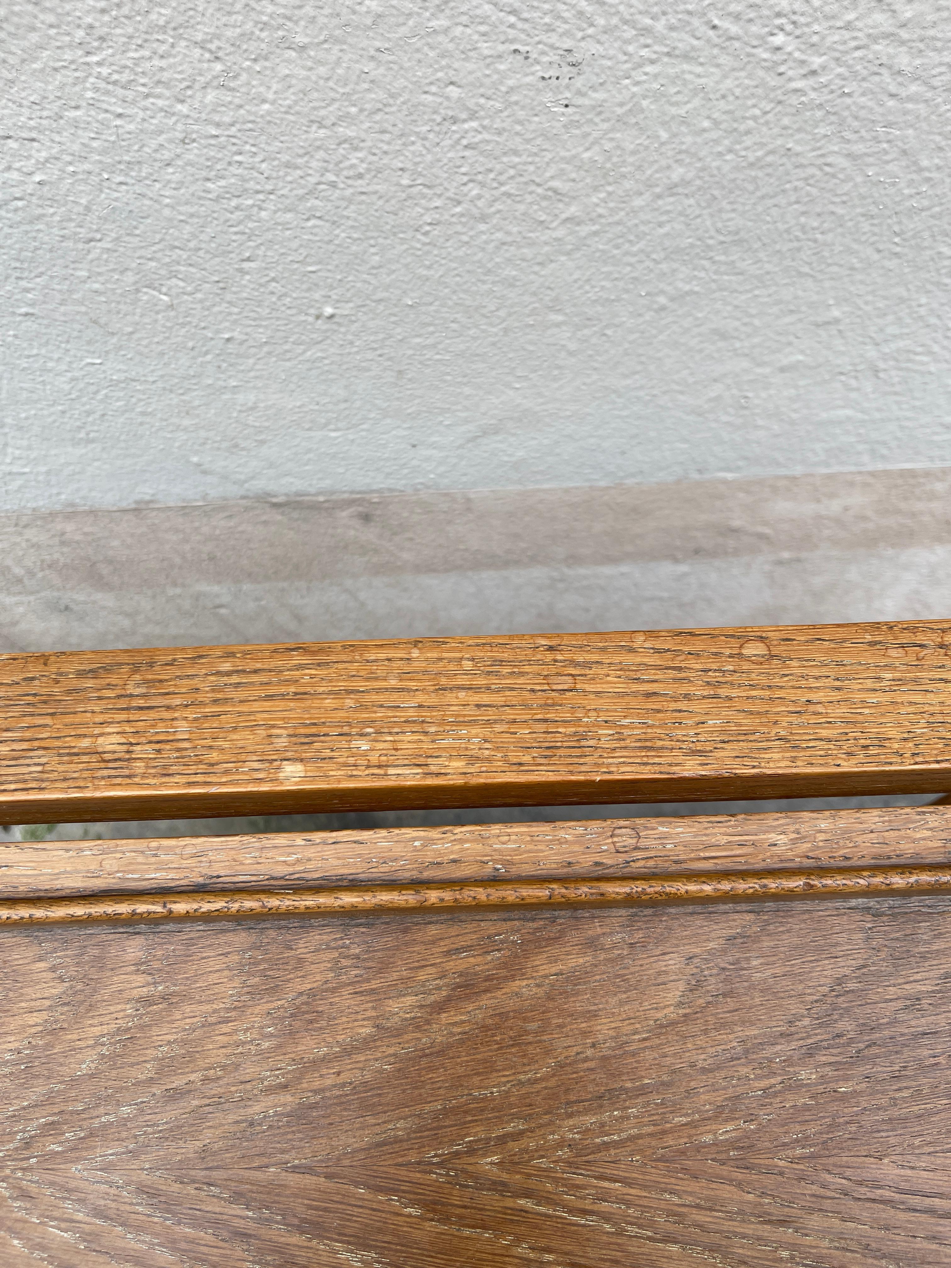 1950's Oak and stitched leather bar cart by Jacques Adnet For Sale 2