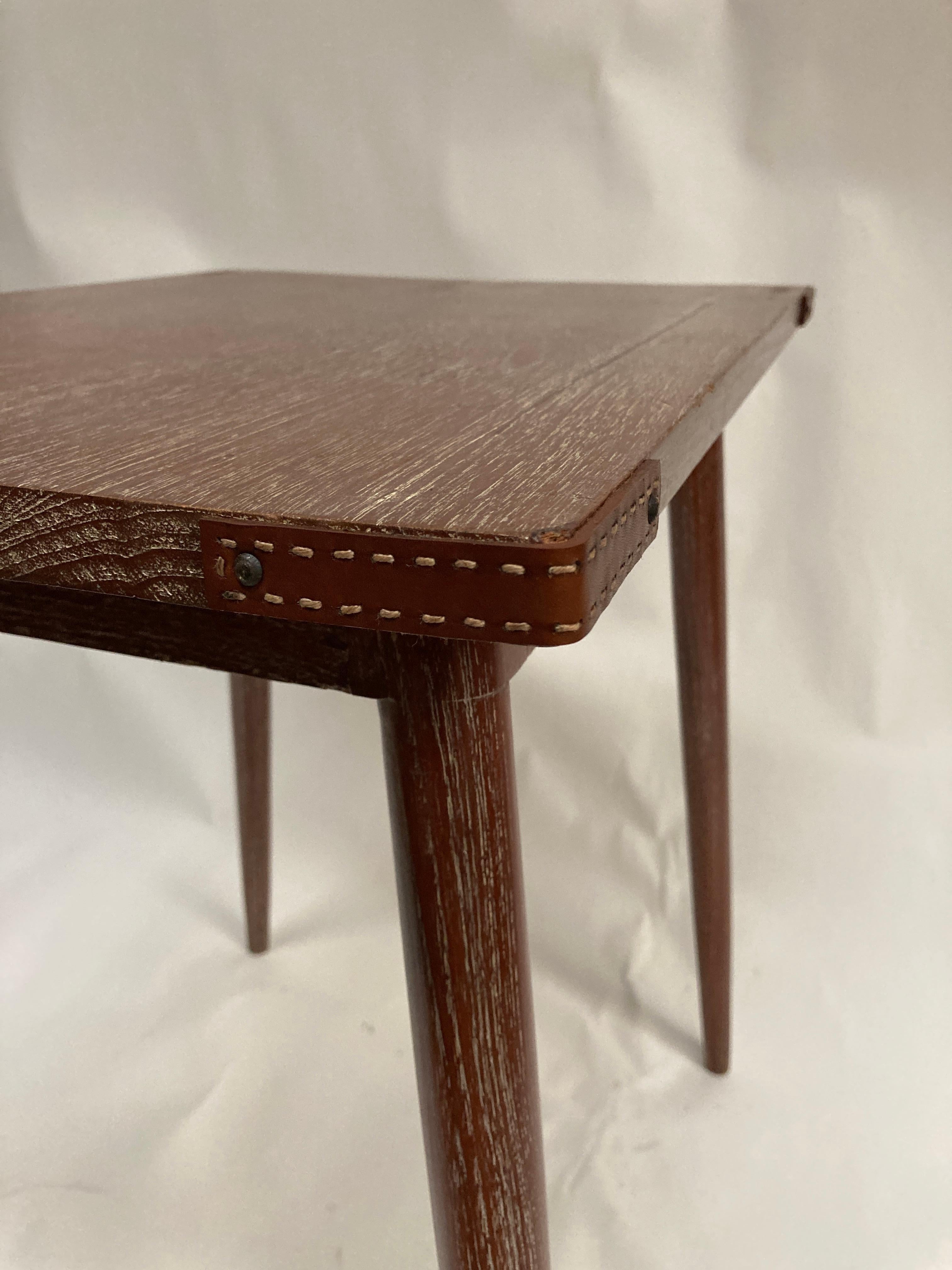 1950's Oak and stitched leather table by Jacques Adnet For Sale 5