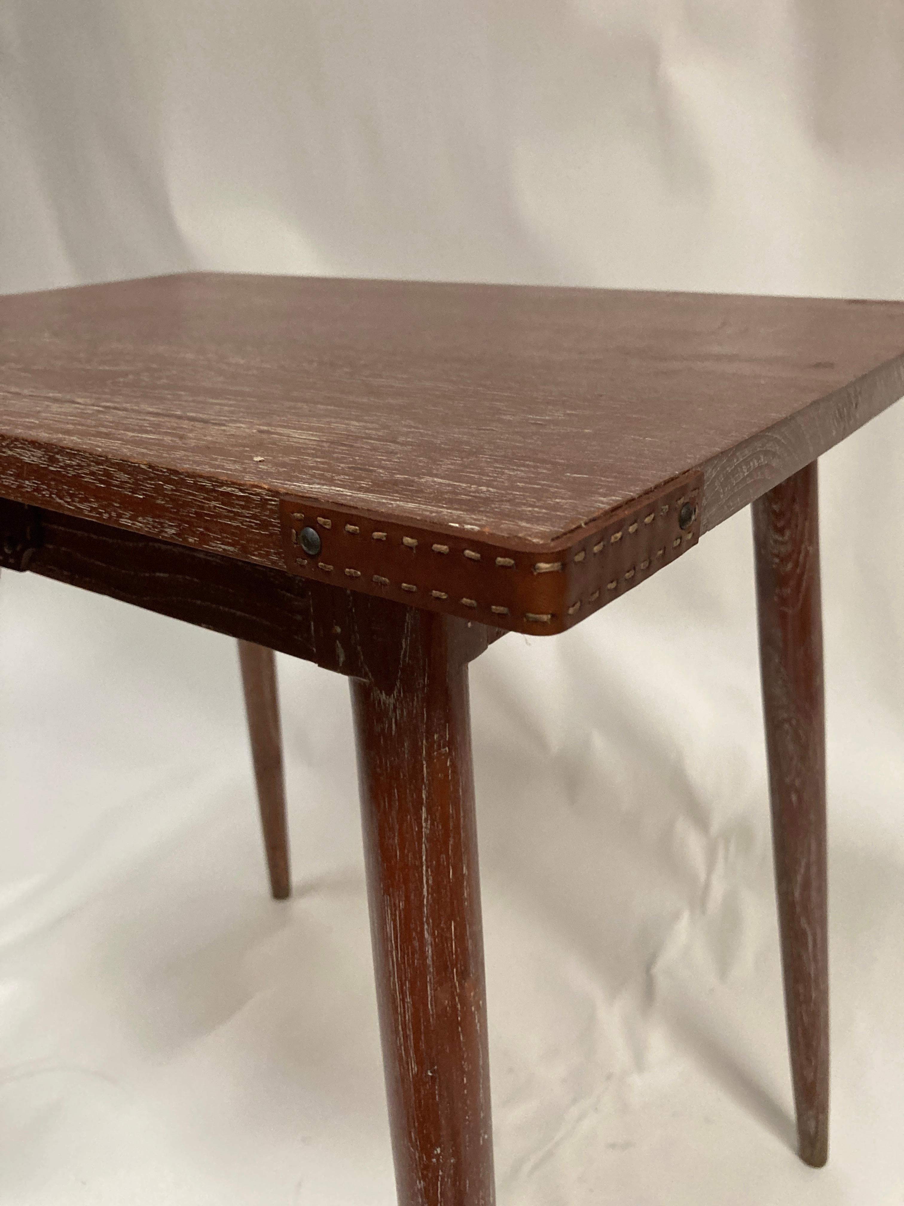 1950's Oak and stitched leather table by Jacques Adnet For Sale 1