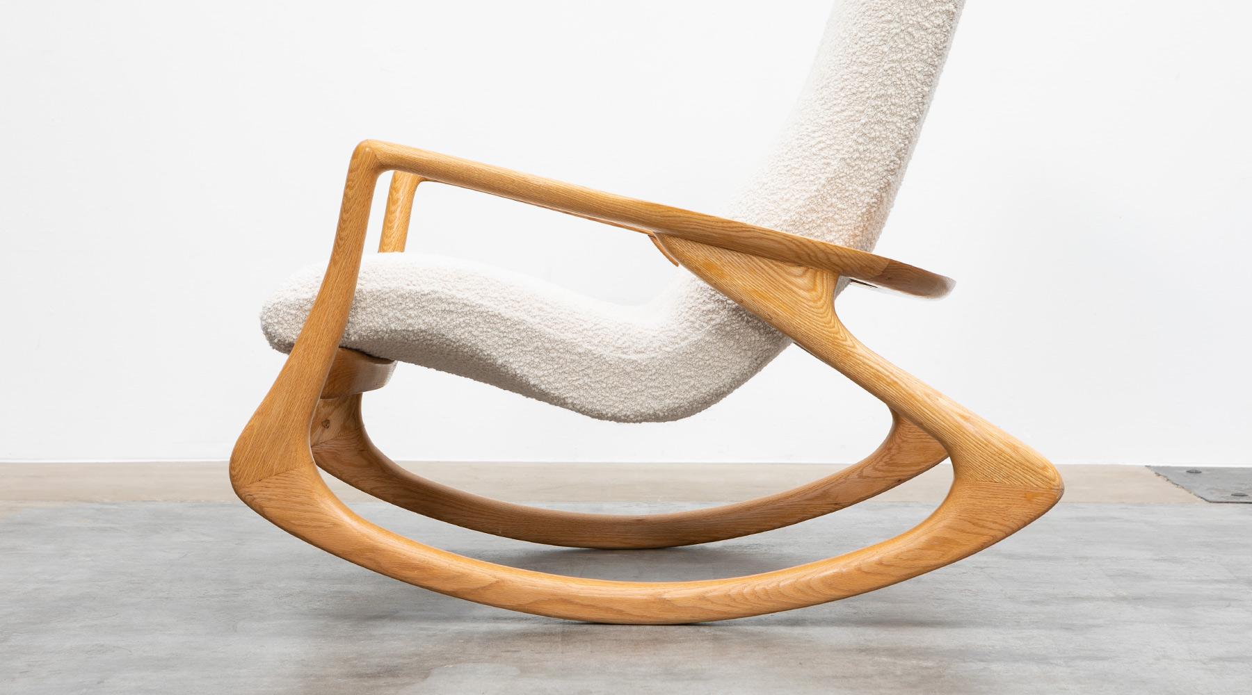 American 1950s Oak and White New Upholstery Rocking Chair by Vladimir Kagan